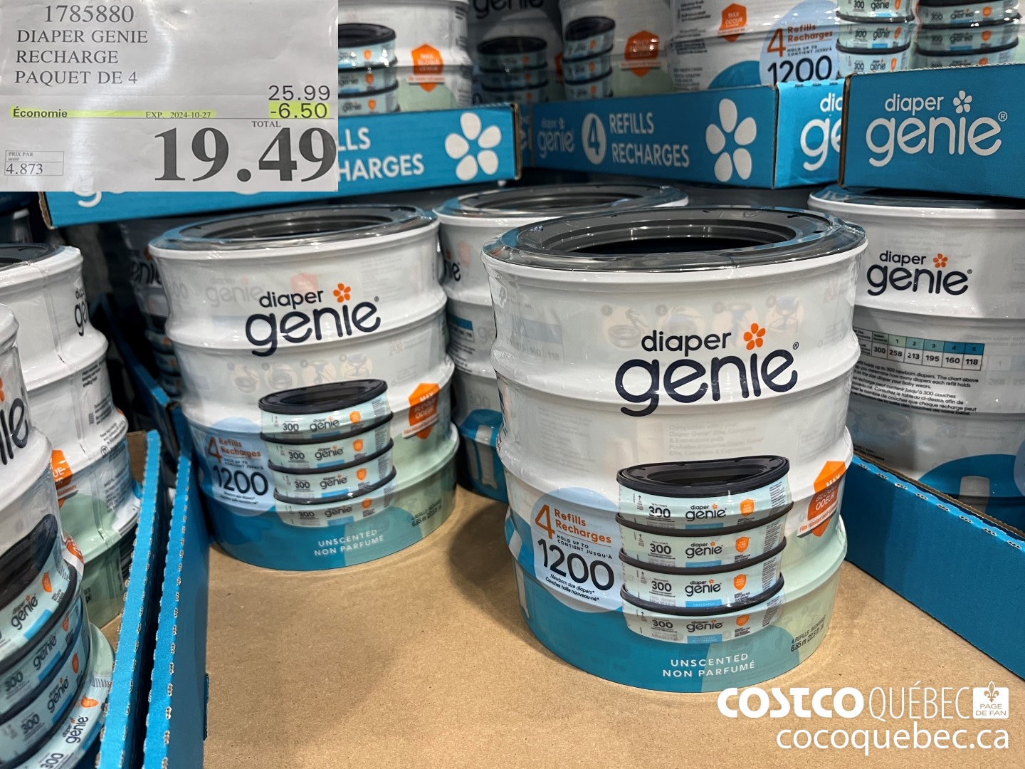 1785880 DIAPER GENIE RECHARGE PAQUET DE 4  ($6.50 INSTANT SAVINGS EXPIRES ON 2024-10-27) $19.49