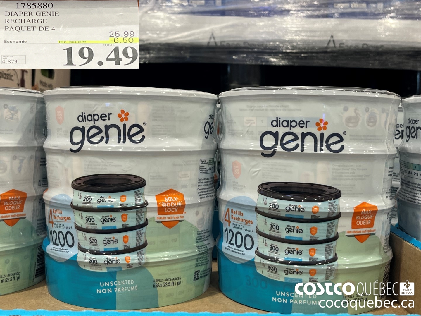 1785880 DIAPER GENIE RECHARGE PAQUET DE 4  ($6.50 INSTANT SAVINGS EXPIRES ON 2024-10-27) $19.49