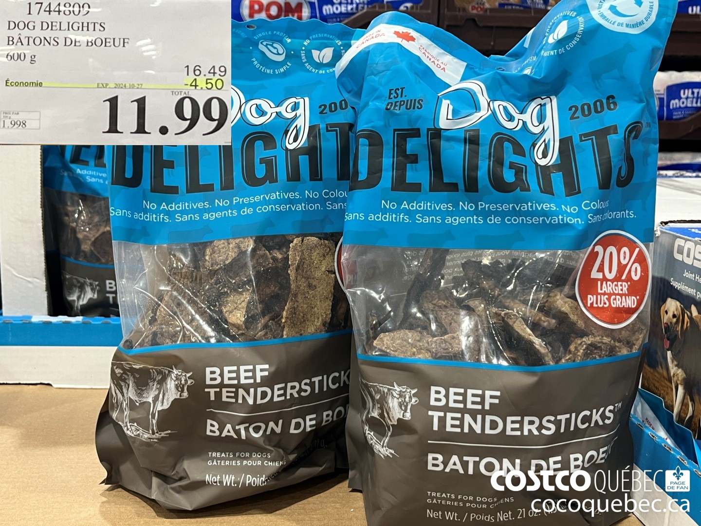 1744509 DOG DELIGHTS BATONS DE BOEUF 600 g  ($4.50 INSTANT SAVINGS EXPIRES ON 2024-10-27) $11.99