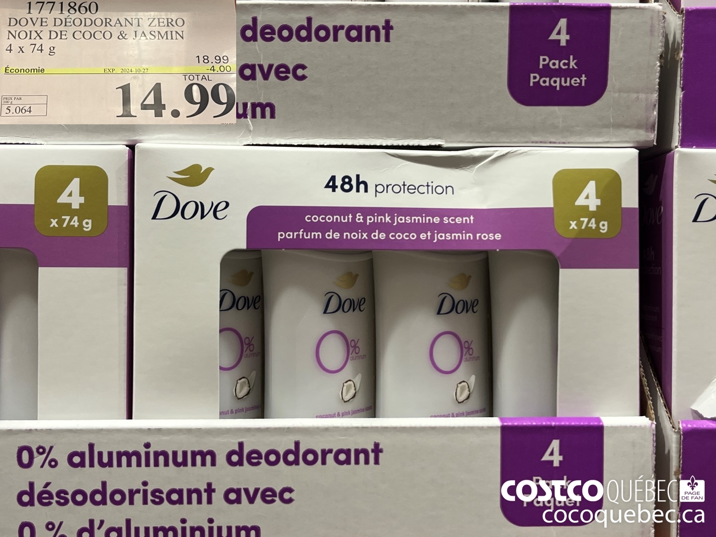 17771860 DOVE DEODORANT ZERO NOIX DE COCO & JASMIN  ($4.00 INSTANT SAVINGS EXPIRES ON 2024-10-27) $14.99