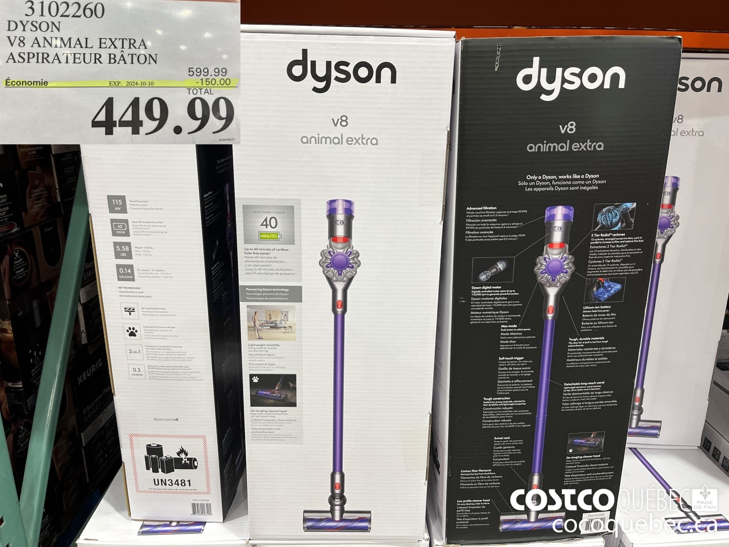 3102260 DYSON V8 ANIMAL EXTRA ASPIRATEUR SANS FIL ($150.00 INSTANT SAVINGS EXPIRES ON 2024-10-10) $449.99