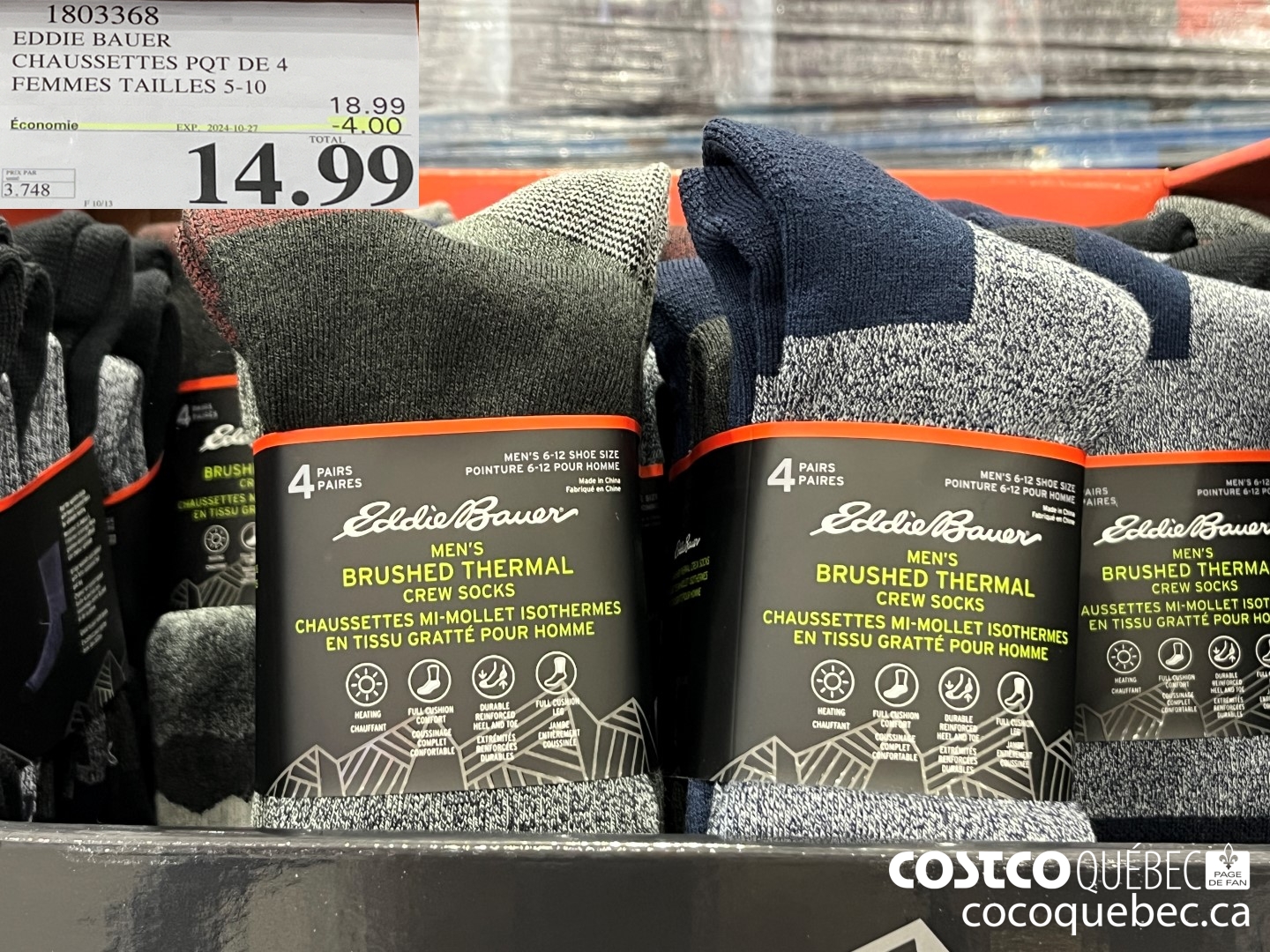 1803368 EDDIE BAUER CHAUSSETTES PQT DE 4 FEMMES TAILLES 5-10  ($4.00 INSTANT SAVINGS EXPIRES ON 2024-10-27) $14.99