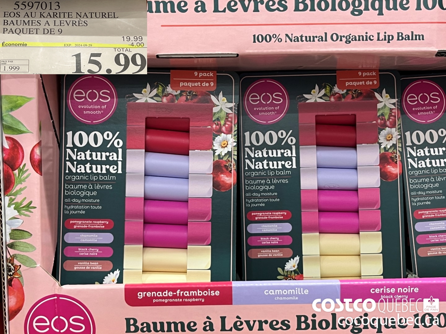 5597013 EOS BAUMES A LEVRES PAQUET DE 9  ($4.00 INSTANT SAVINGS EXPIRES ON 2024-09-29) $15.99