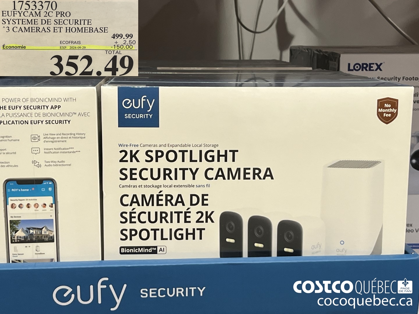 1753370 EUFYCAM 2C PRO SYSTEME DE SECURITE 3 CAMERAS ET HOMEBASE  ($150.00 INSTANT SAVINGS EXPIRES ON 2024-09-29) $352.49