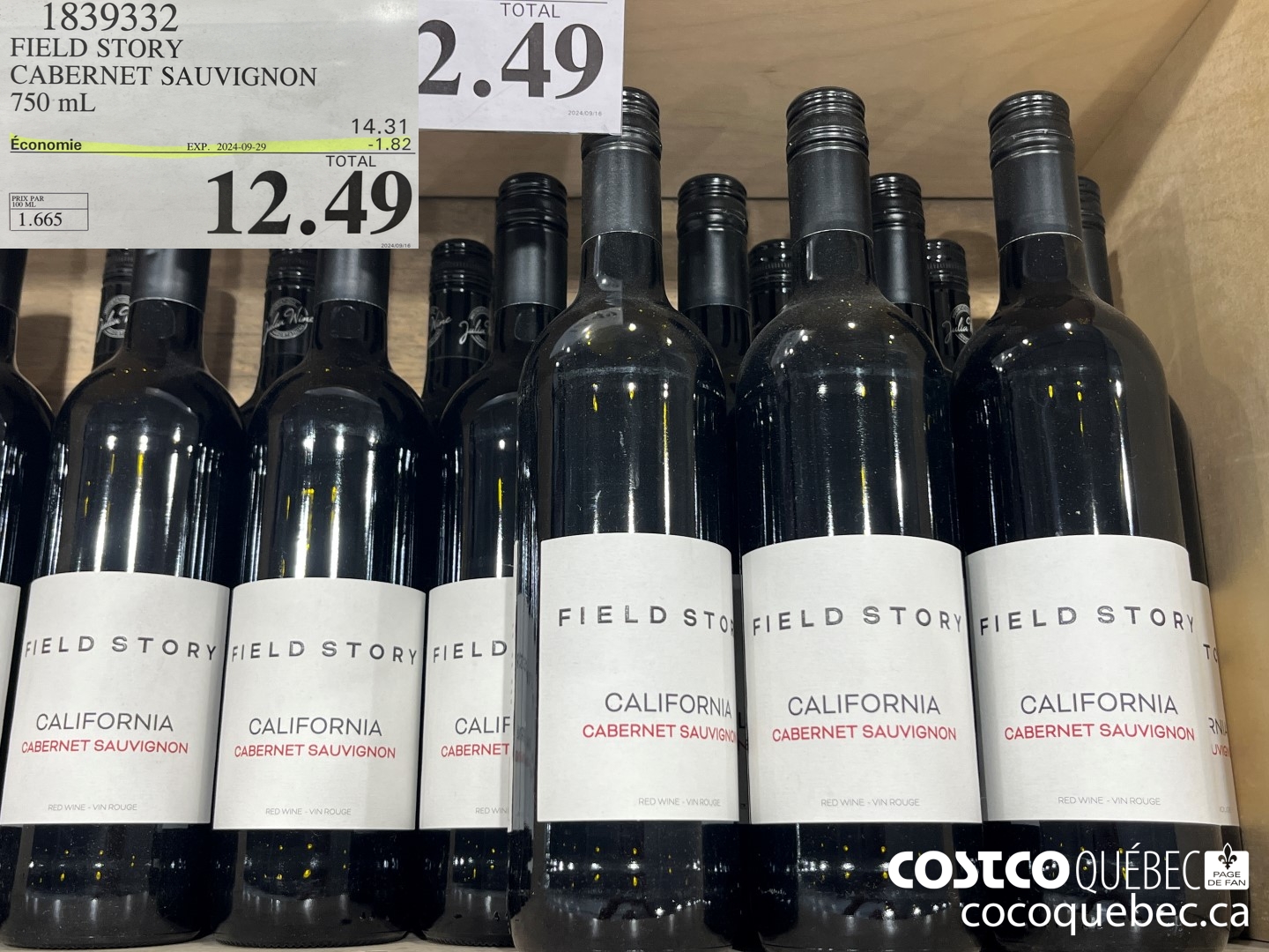 1839332 FIELD STORY CABERNET SAUVIGNON  ($1.82 INSTANT SAVINGS EXPIRES ON 2024-09-29) $12.49