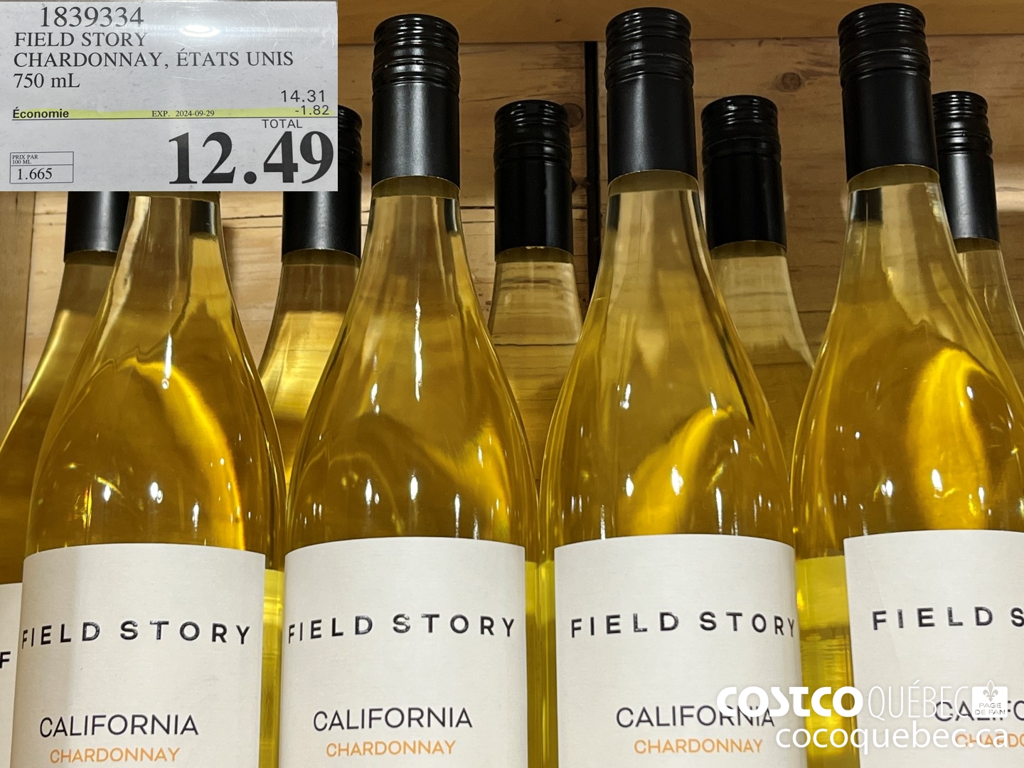 1839334 FIELD STORY CHARDONNAY, ETATS UNIS 750 mL  ($1.82 INSTANT SAVINGS EXPIRES ON 2024-09-29) $12.49