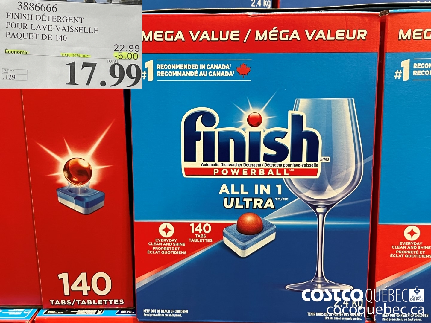 3886666 FINISH DETERGENT POUR LAVE-VAISSELLE PAQUET DE 140 ($5.00 INSTANT SAVINGS EXPIRES ON 2024-10-27) $17.99