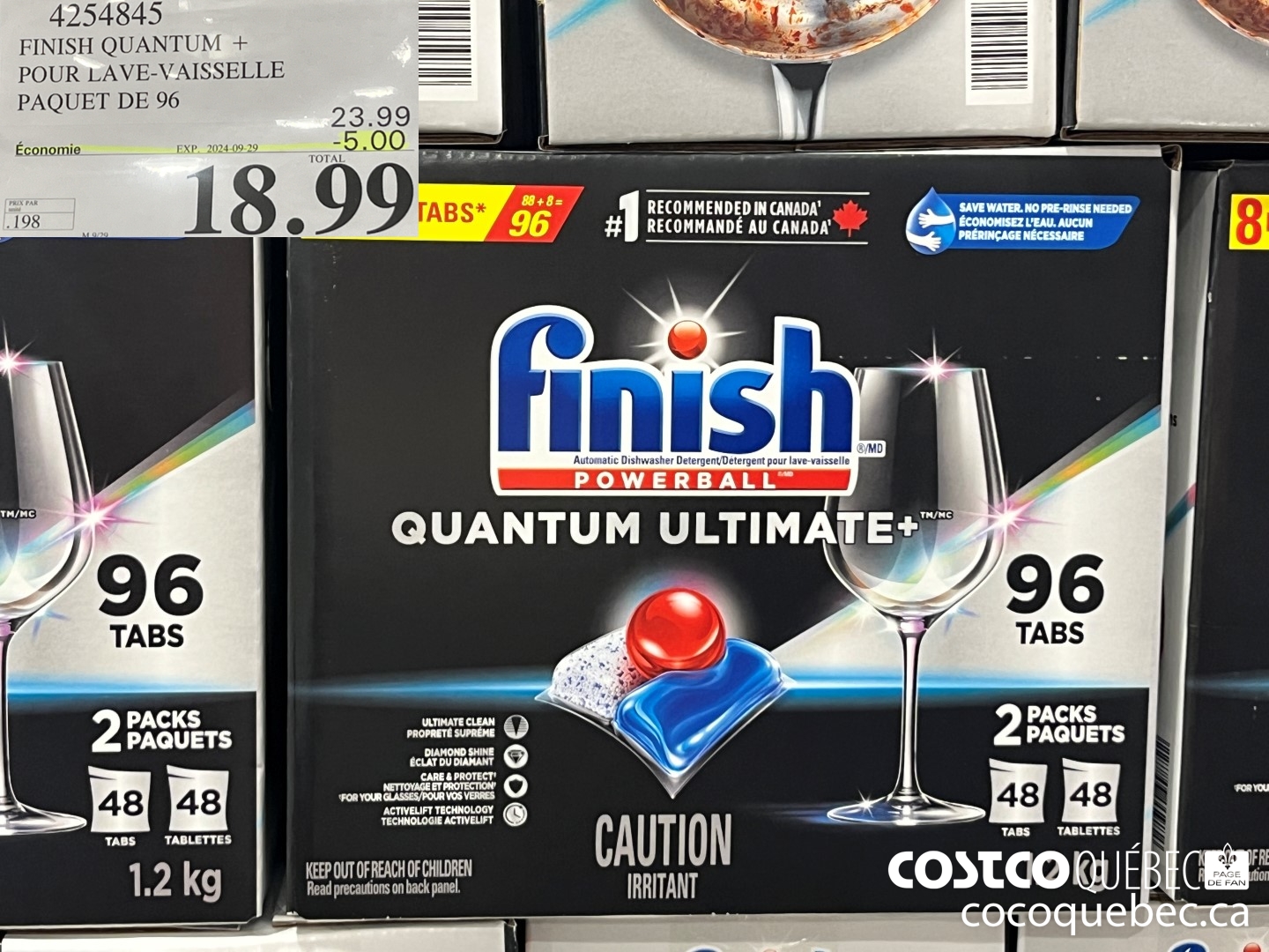 4254845 FINISH QUANTUM + POUR LAVE-VAISSELLE PAQUET DE 96  ($5.00 INSTANT SAVINGS EXPIRES ON 2024-09-29) $18.99