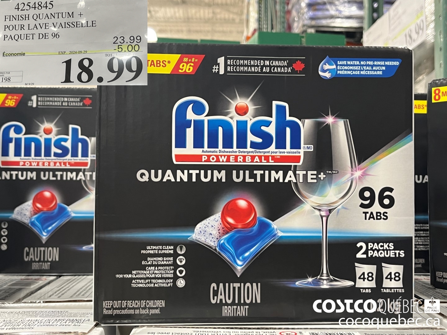 4254845 FINISH QUANTUM + POUR LAVE-VAISSELLE PAQUET DE 96  ($5.00 INSTANT SAVINGS EXPIRES ON 2024-09-29) $18.99