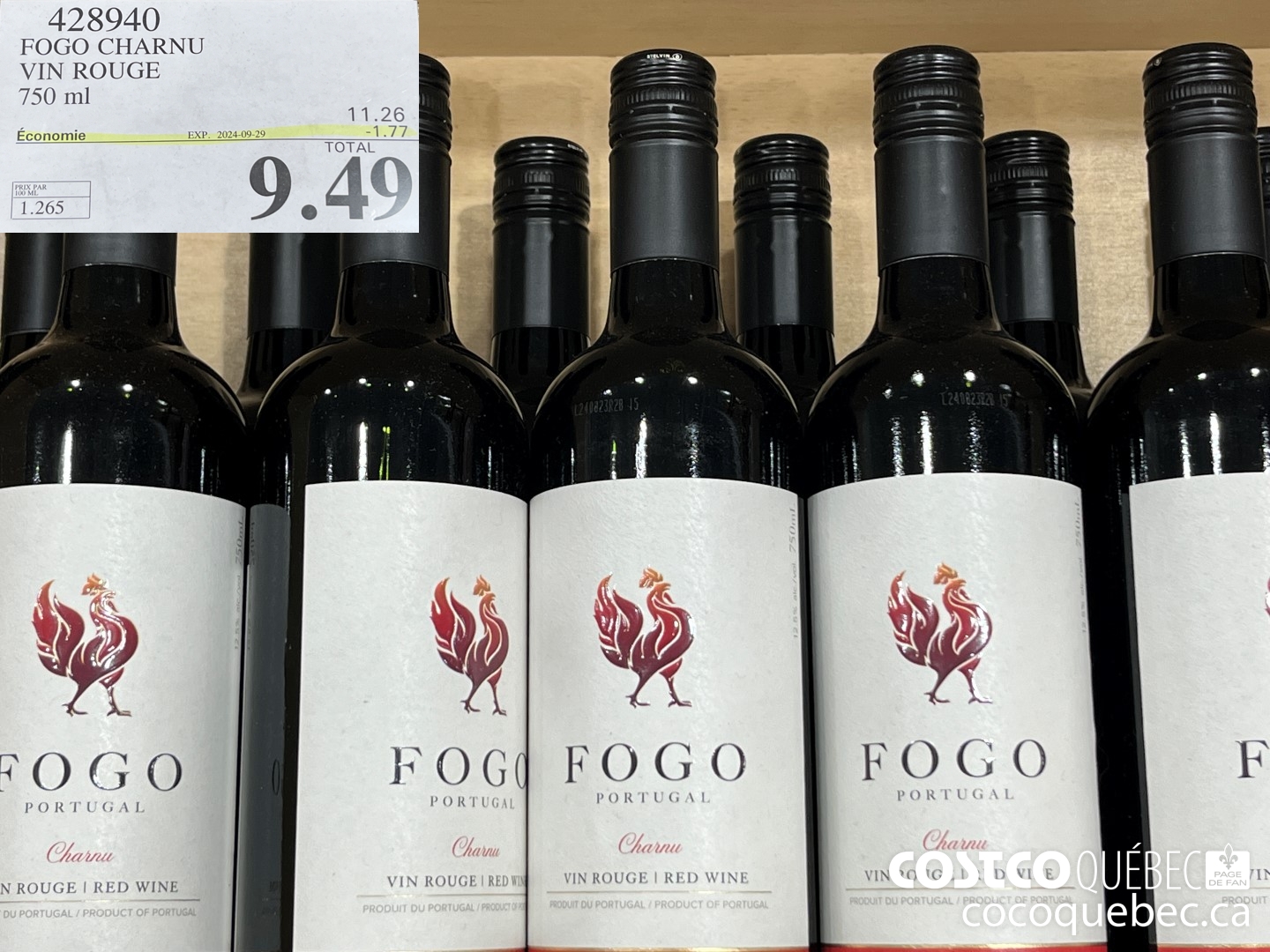 4238940 FOGO CHARNU VIN ROUGE 750 ml  ($1.77 INSTANT SAVINGS EXPIRES ON 2024-09-29) $9.49