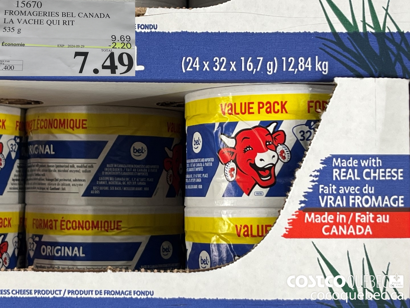 15670 FROMAGERIES BEL CANADA LA VACHE QUI RIT  ($2.20 INSTANT SAVINGS EXPIRES ON 2024-09-29) $7.49