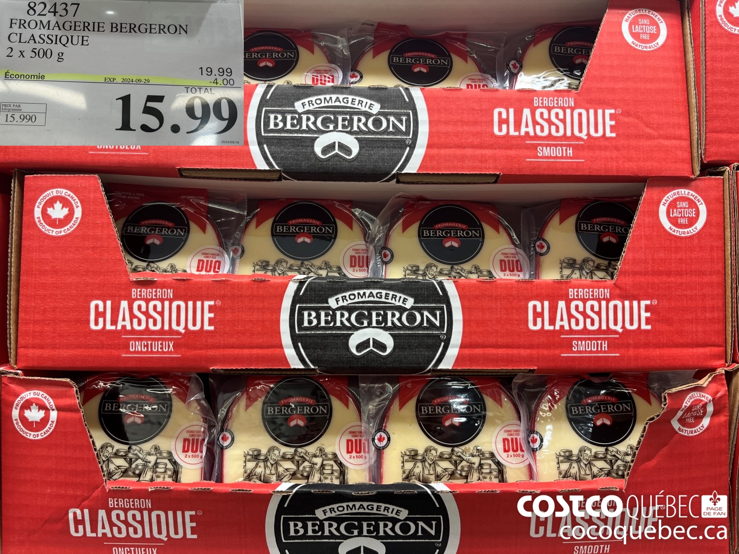 82437 FROMAGERIE BERGERON CLASSIQUE - 2 x 500 g  ($4.00 INSTANT SAVINGS EXPIRES ON 2024-09-29) $15.99