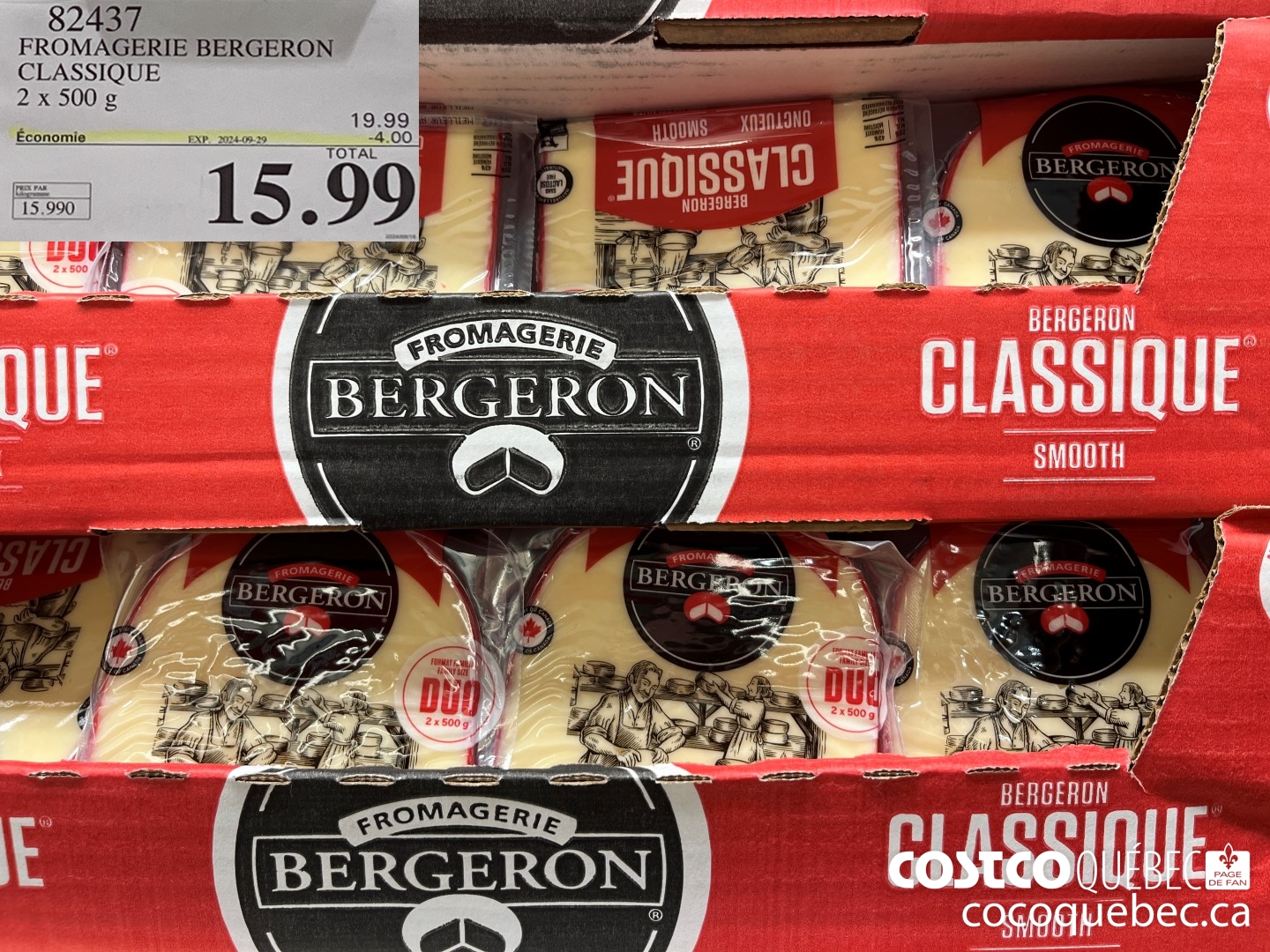 82437 FROMAGERIE BERGERON CLASSIQUE - 2 x 500 g  ($4.00 INSTANT SAVINGS EXPIRES ON 2024-09-29) $15.99