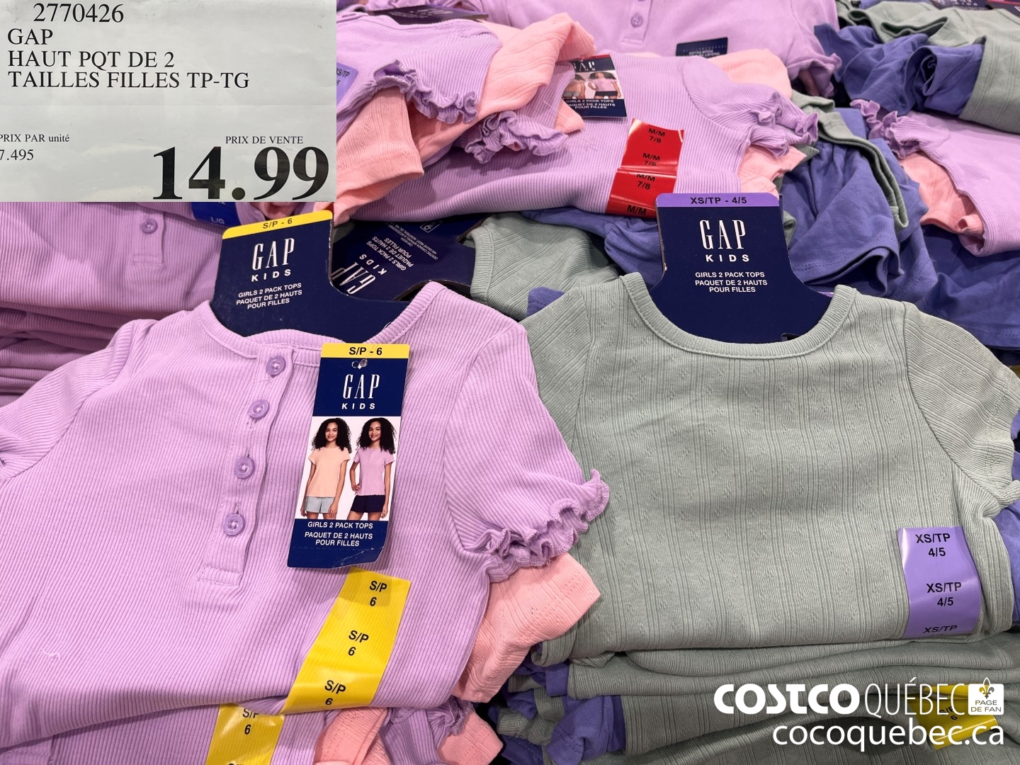 2770426 GAP HAUT POT DE 2 TAILLES FILLES TP-TG  $14.99