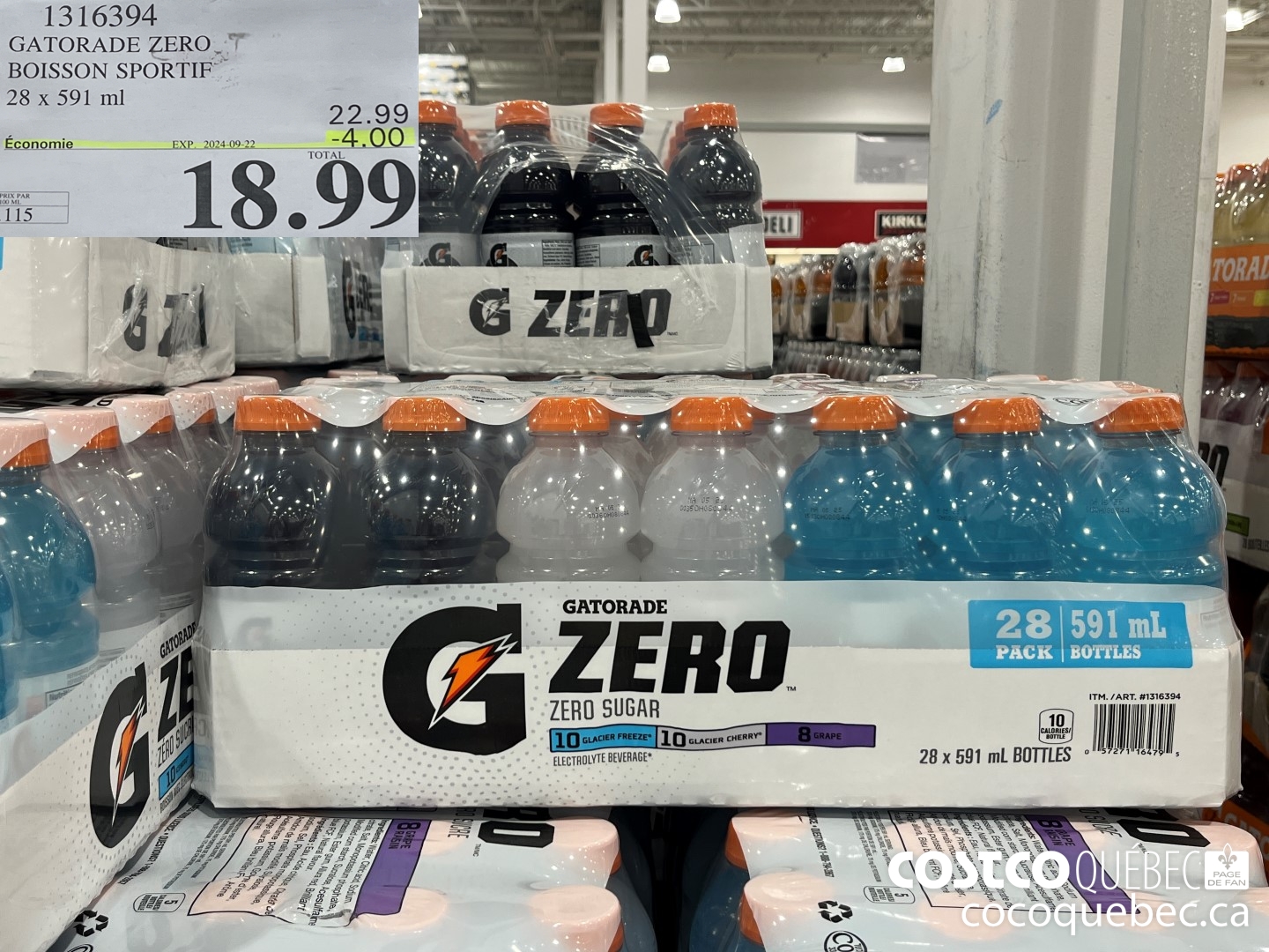 1316394 GATORADE ZERO 7 BOISSON SPORTIF 28 x 591 ml  ($4.00 INSTANT SAVINGS EXPIRES ON 2024-09-22) $18.99