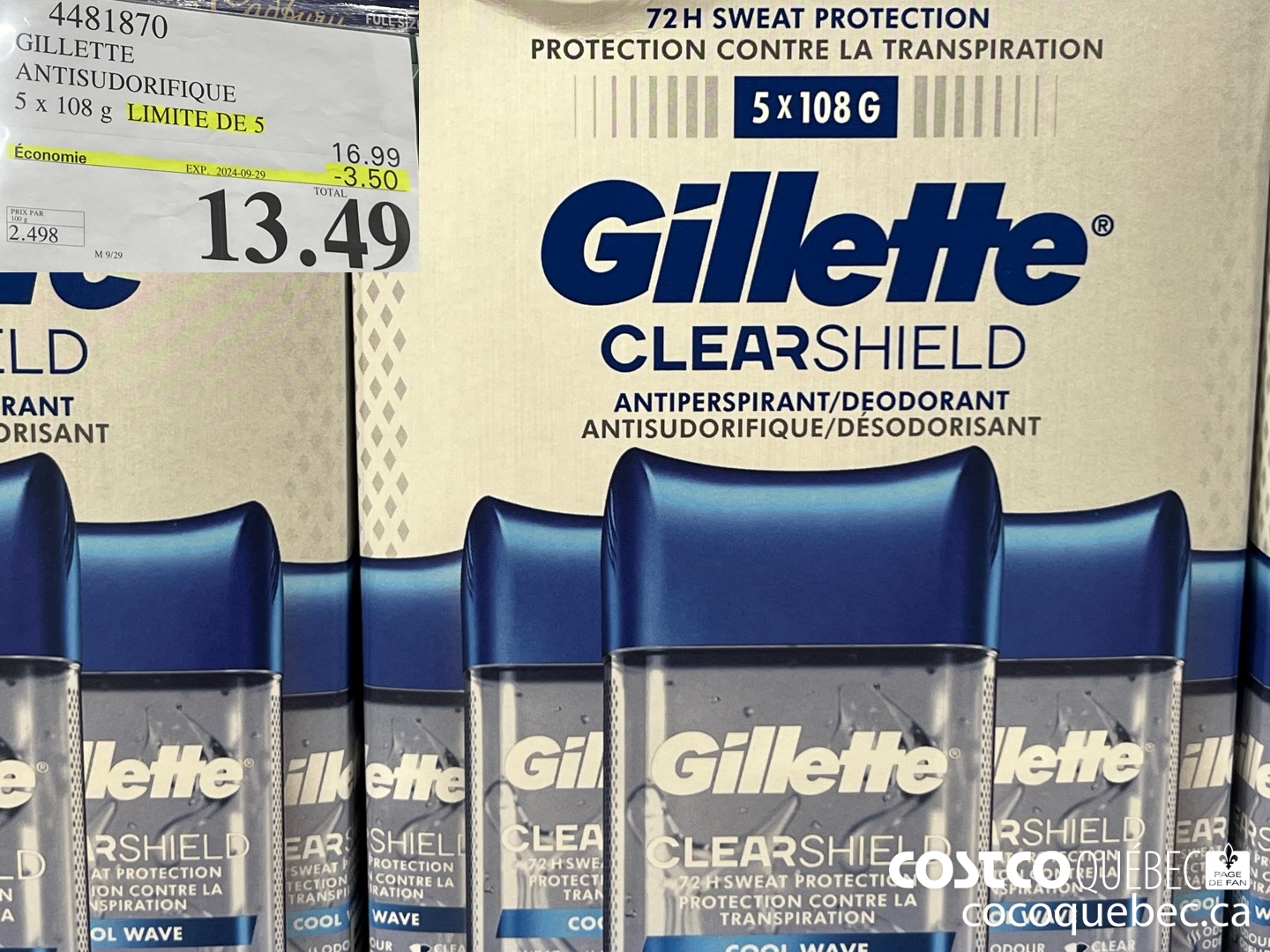 4481870 GILLETTE ANTISUDORIFIQUE  ($3.50 INSTANT SAVINGS EXPIRES ON 2024-09-29) $13.49