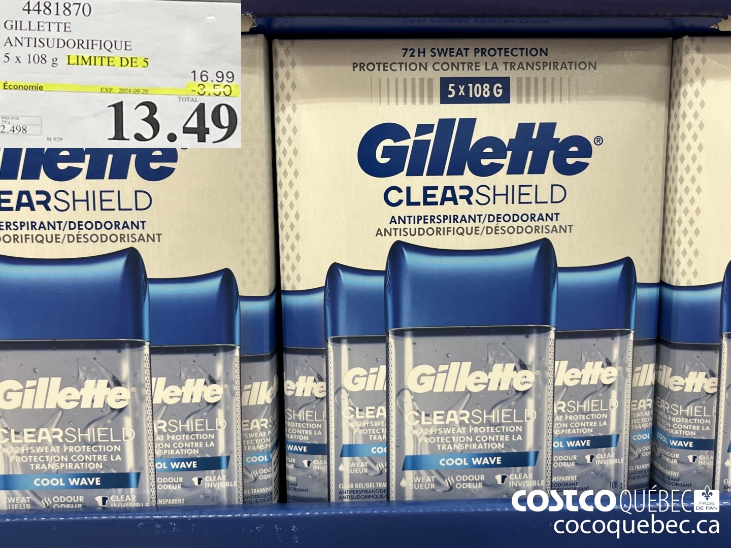 4481870 GILLETTE ANTISUDORIFIQUE  ($3.50 INSTANT SAVINGS EXPIRES ON 2024-09-29) $13.49