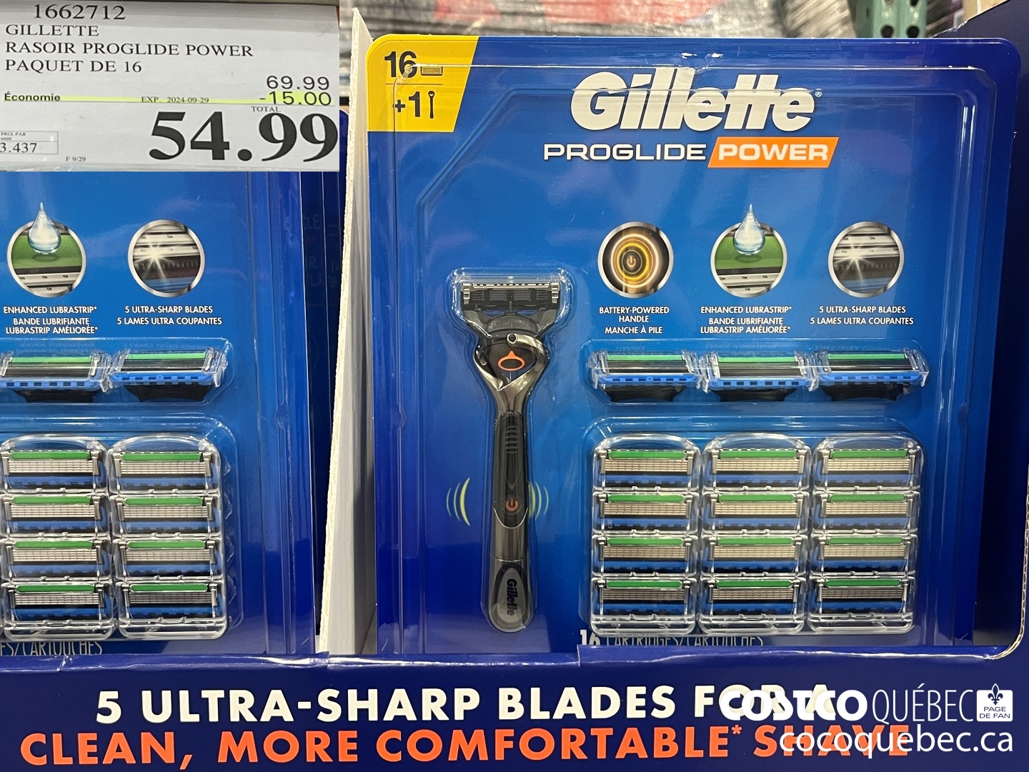 1662712 GILLETTE RASOIR PROGLIDE POWER PAQUET DE 16  ($15.00 INSTANT SAVINGS EXPIRES ON 2024-09-29) $54.99