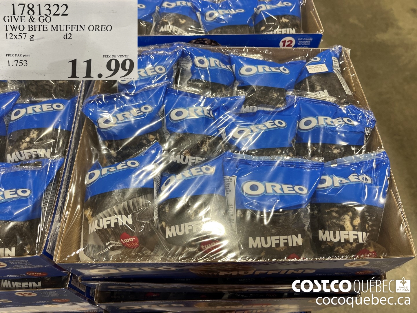 1781322 GIVE & GO TWO BITE MUFFIN OREO  $11.99