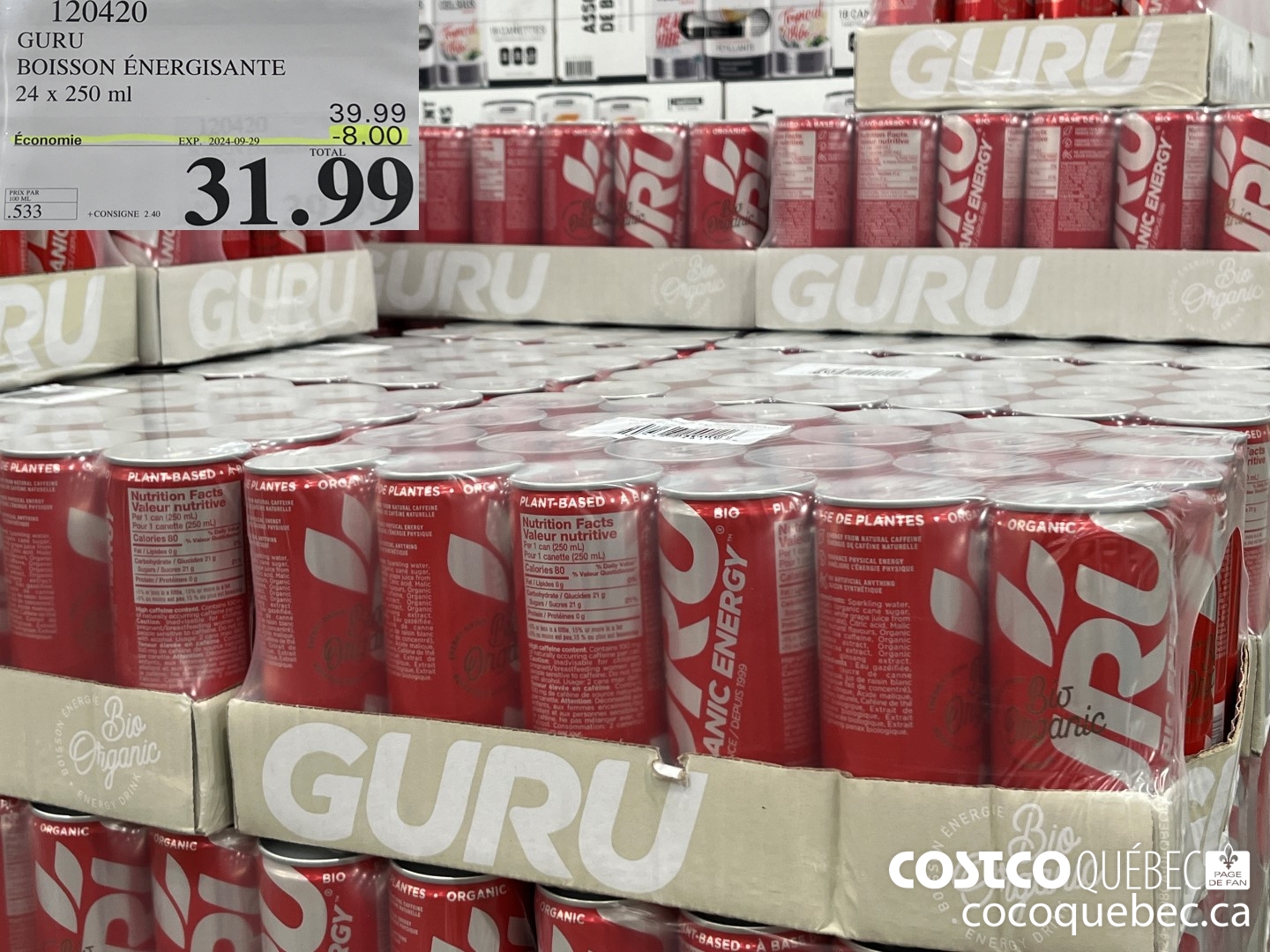 120420 GURU BOISSON ENERGISANTE 24 x 250 ml  ($8.00 INSTANT SAVINGS EXPIRES ON 2024-09-29) $31.99