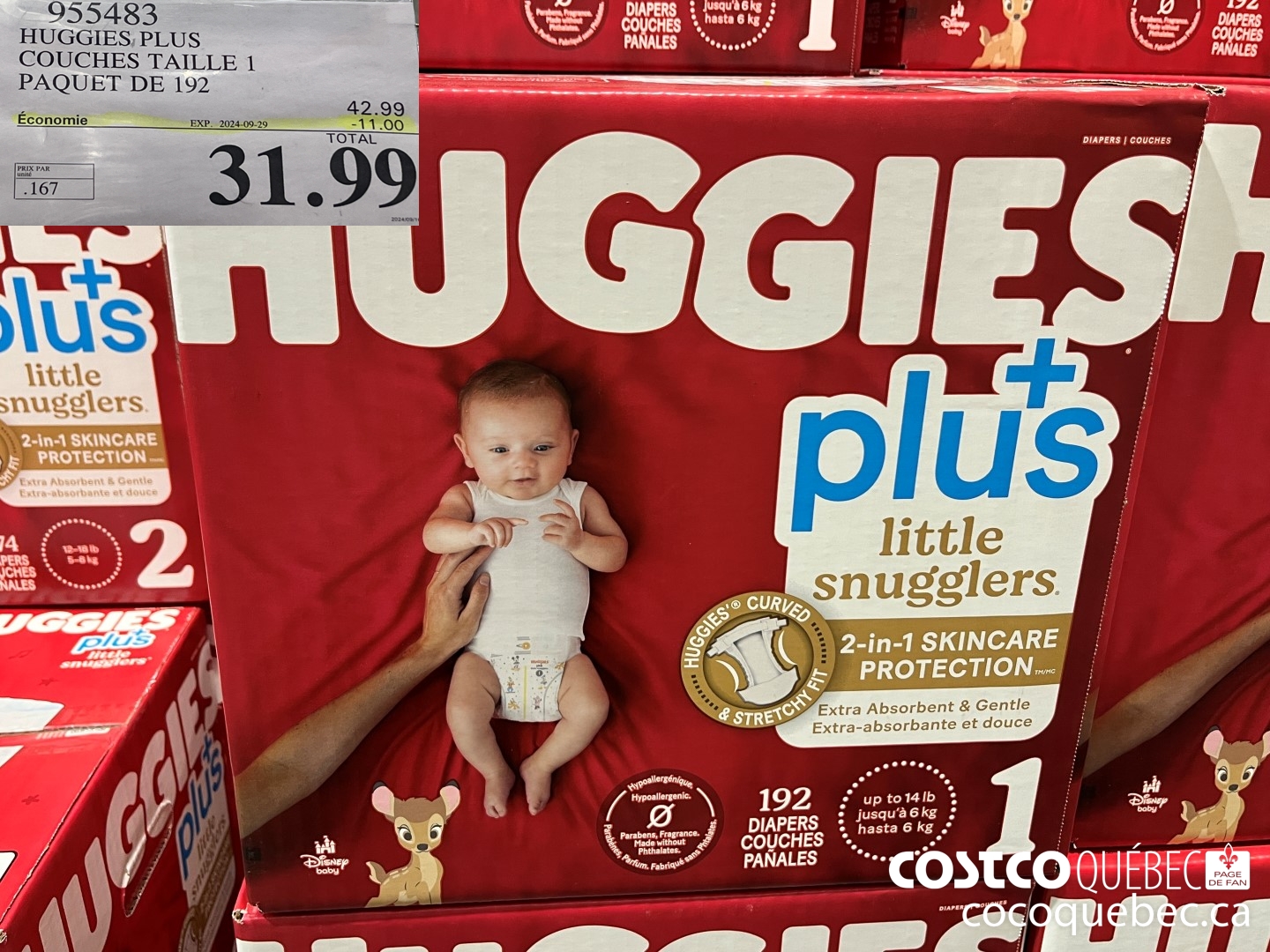 955483 HUGGIES LITTLE SNUGGLE COUCHES TAILLE 1 Pack of 192 ($11.00 INSTANT SAVINGS EXPIRES ON 2024-09-29) $31.99