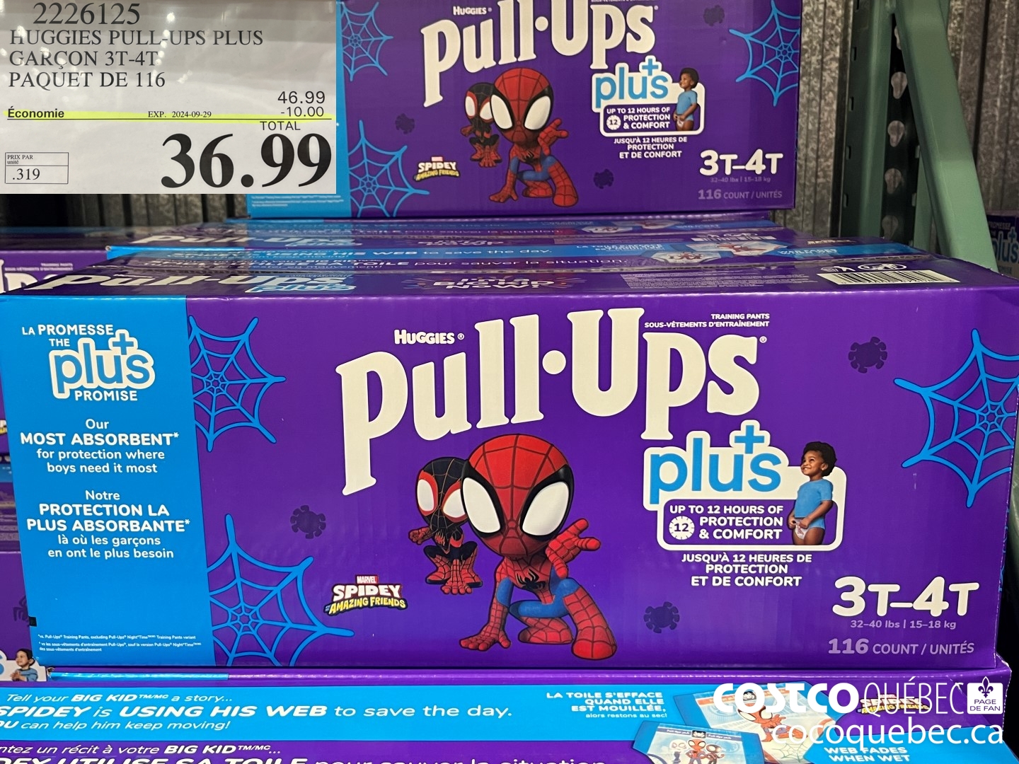 2226125 HUGGIES PULL-UPS PLUS GARCON 3T-4T PAQUET DE 116  ($10.00 INSTANT SAVINGS EXPIRES ON 2024-09-29) $37.99