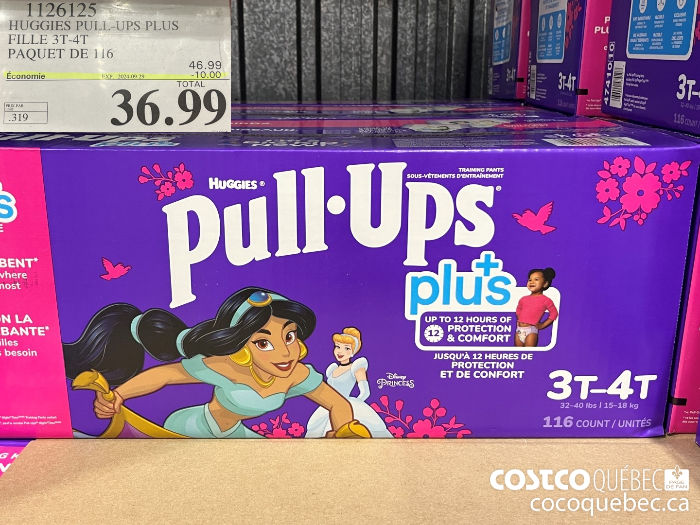 1126125 HUGGIES PULL- UPS PLUS FILLE 3T-4T PAQUET DE 116  ($10.00 INSTANT SAVINGS EXPIRES ON 2024-09-29) $36.99