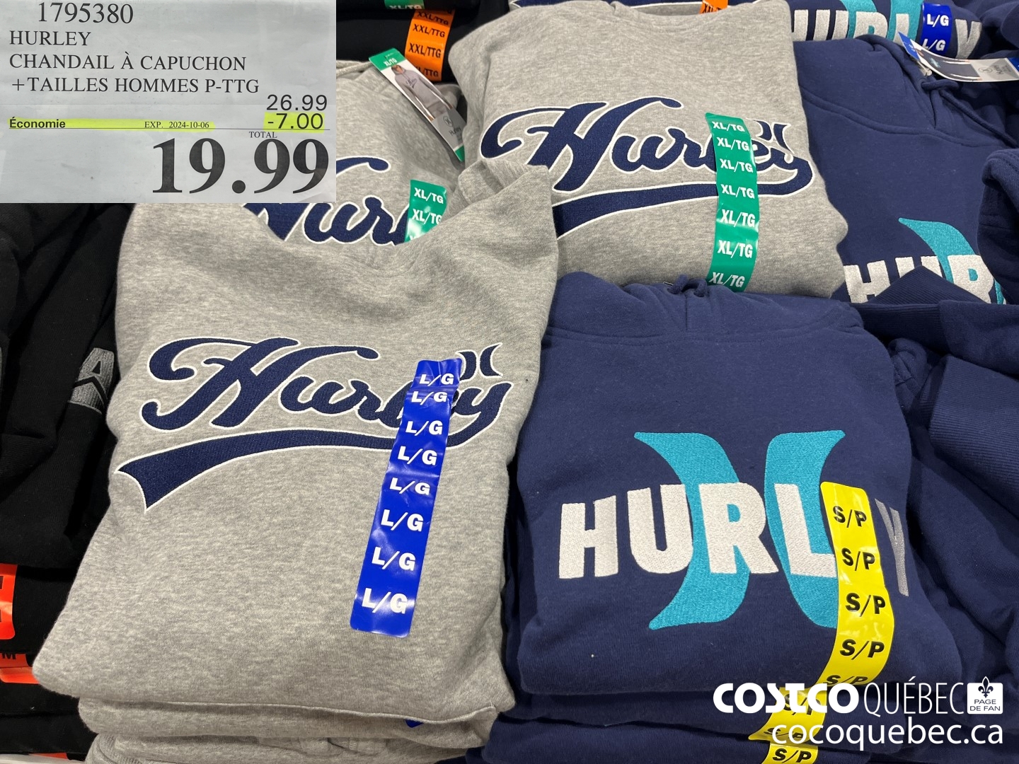 1795380 HURLEY CHANDAIL A CAPUCHON TAILLES HOMMES P-TTG  ($7.00 INSTANT SAVINGS EXPIRES ON 2024-10-06) $19.99