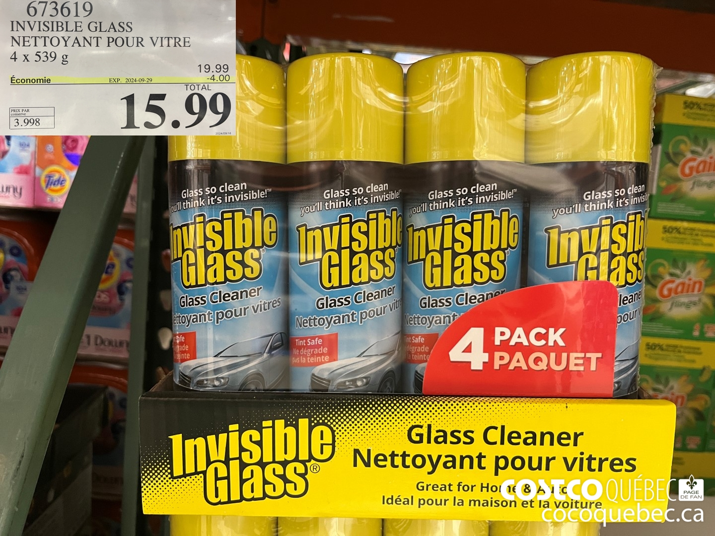 673619 INVISIBLE GLASS NETTOYANT POUR VITRE 4 x 539 AAA ($4.00 INSTANT SAVINGS EXPIRES ON 2024-09-29) $15.99