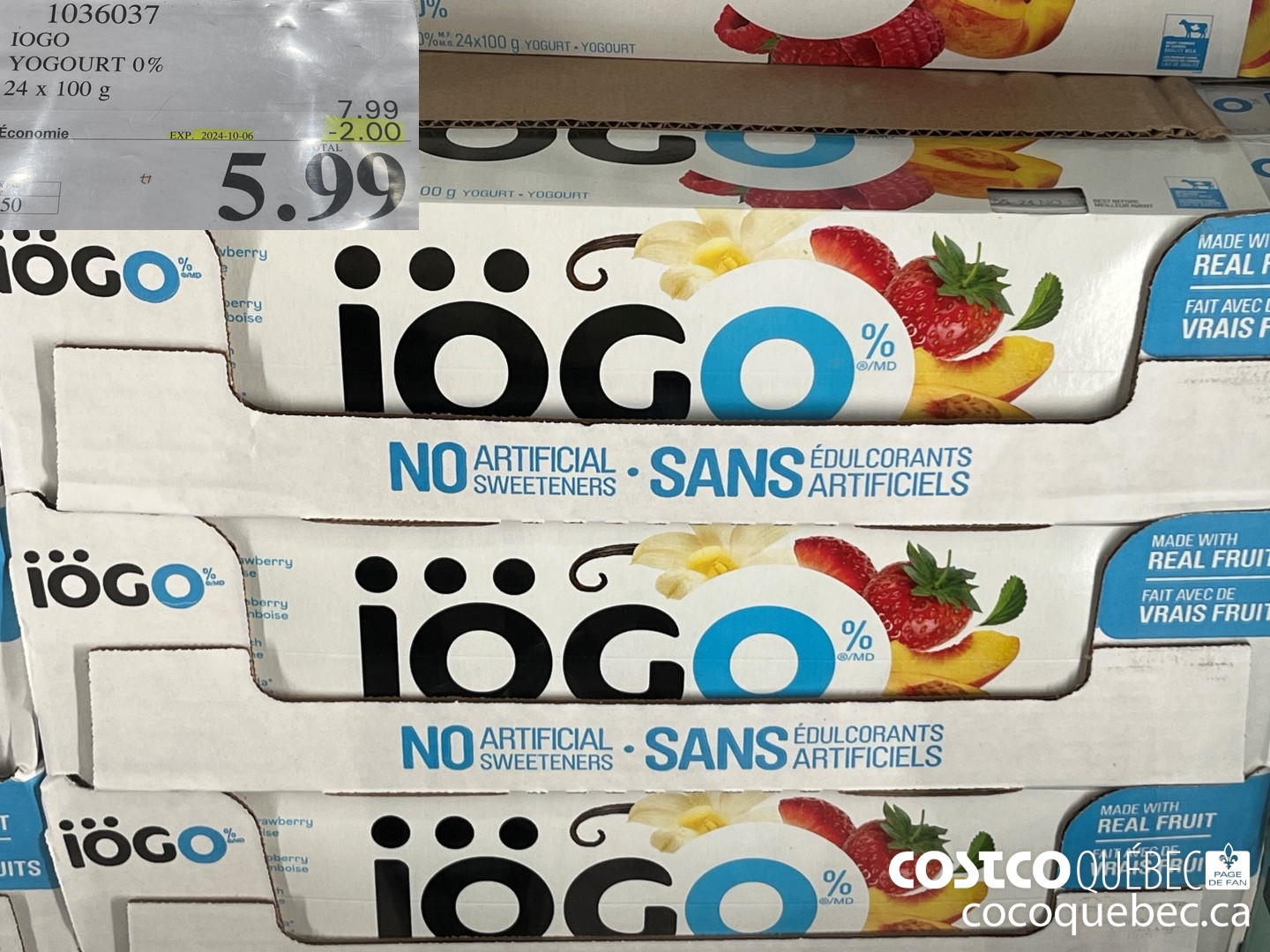 1036037 IOGO YOGOURT 0% 24 x 100 g ($2.00 INSTANT SAVINGS EXPIRES ON 2024-10-06) $5.99