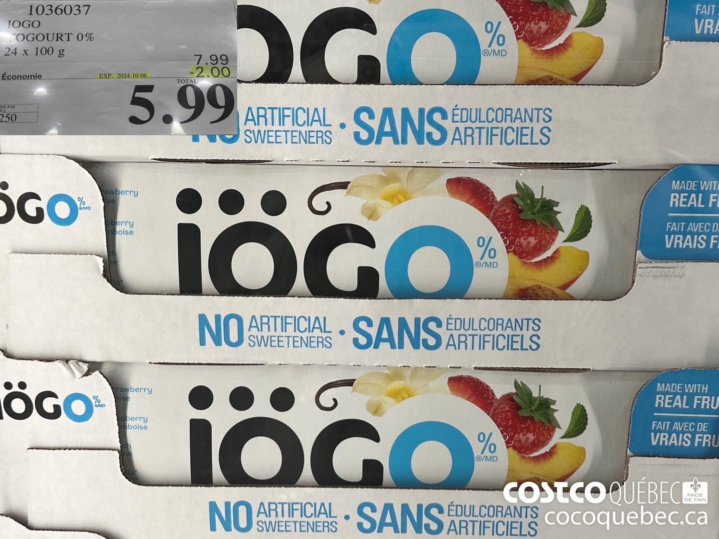 1036037 IOGO YOGOURT 0% 24 x 100 g ($2.00 INSTANT SAVINGS EXPIRES ON 2024-10-06) $5.99