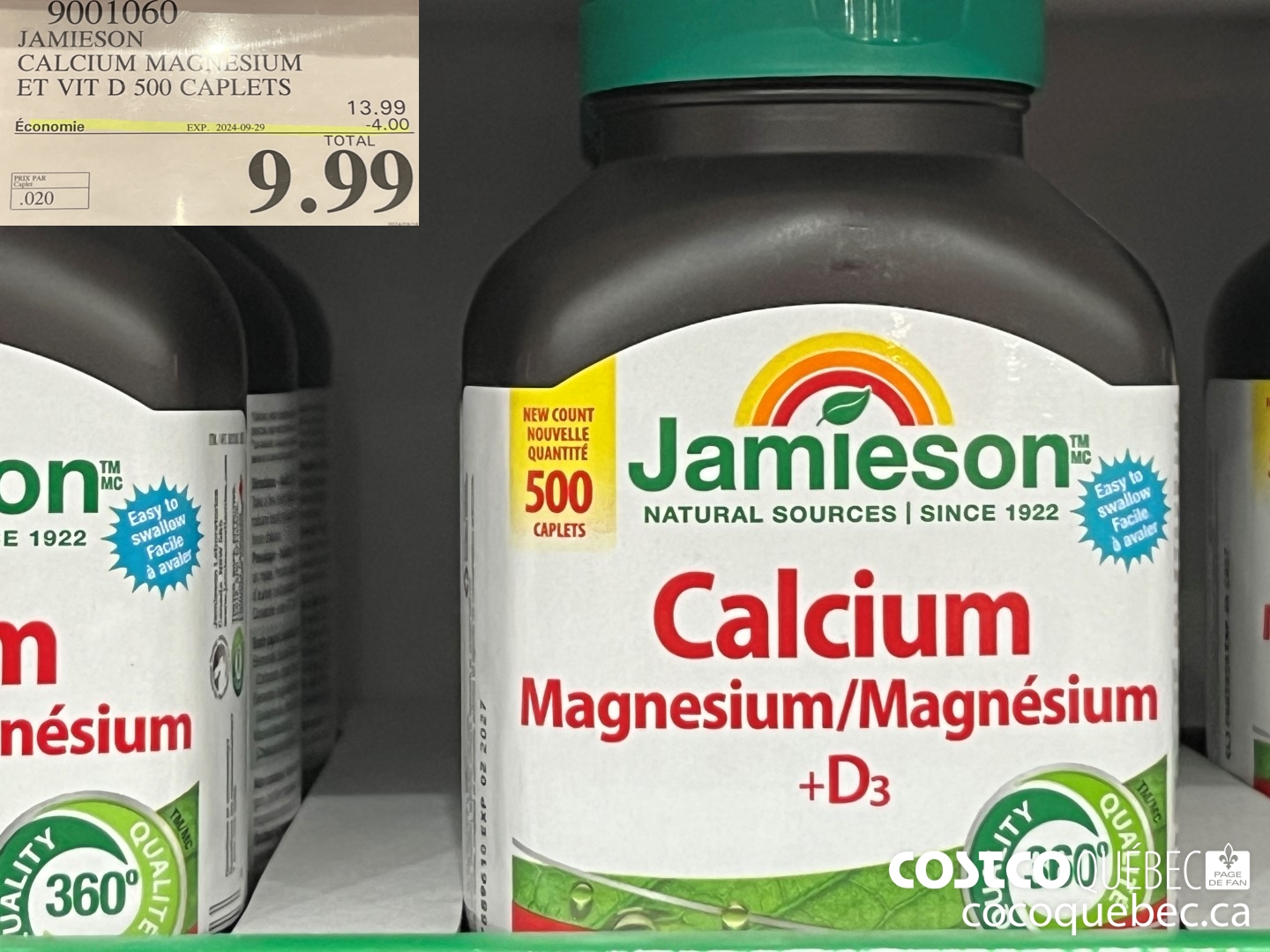 9001060 JAMIESON CALCIUM MAGNESIUM ET VIT D 500 CAPLETS  ($4.00 INSTANT SAVINGS EXPIRES ON 2024-09-29) $9.99