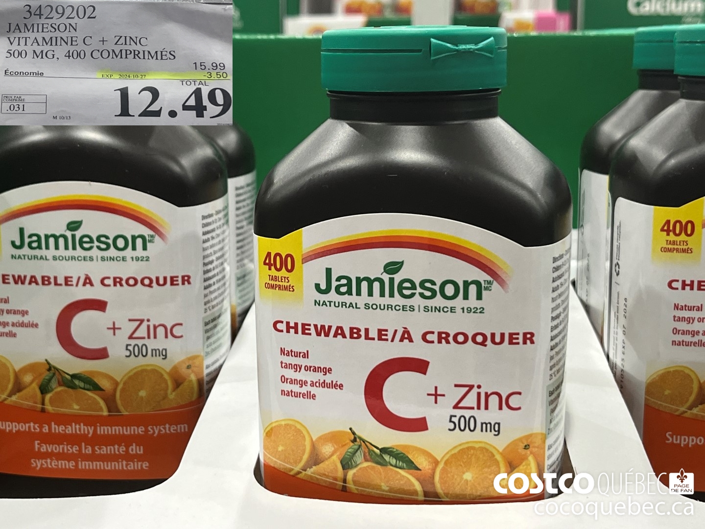 3429202 JAMIESON - VITAMINE C+ZINC 500MG | 400 COMPRIMES ($3.50 INSTANT SAVINGS EXPIRES ON 2024-10-27) $12.49