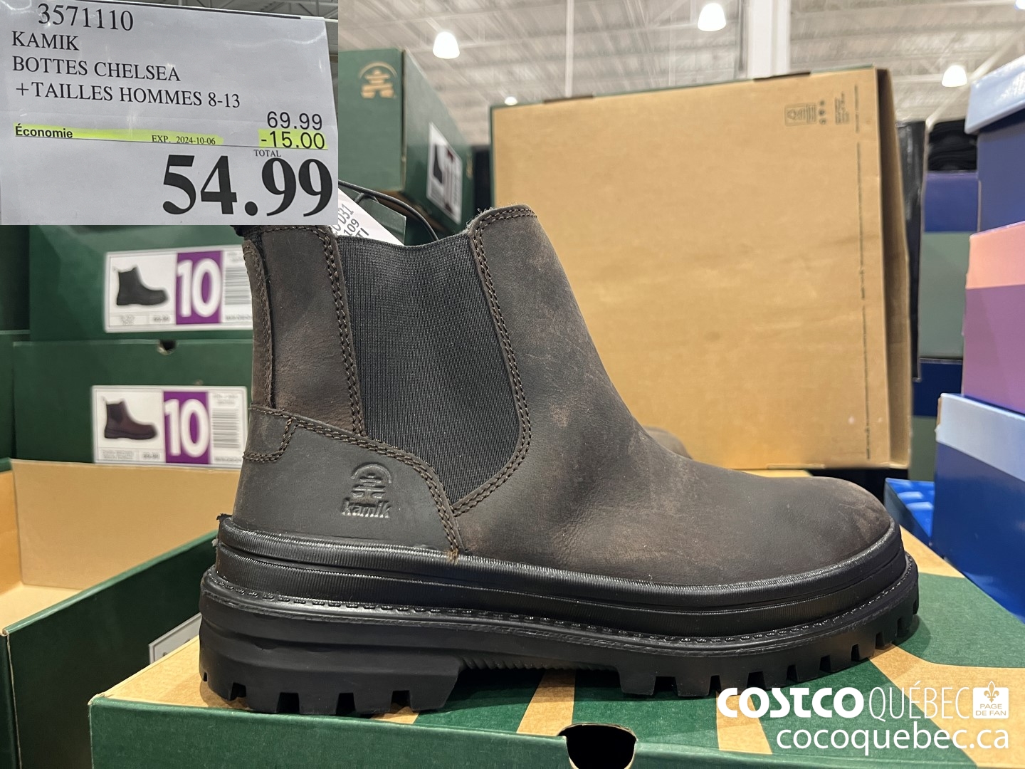 3571110 KAMIK BOTTES CHELSEA + TAILLES HOMMES 8-13  ($15.00 INSTANT SAVINGS EXPIRES ON 2024-10-06) $54.99