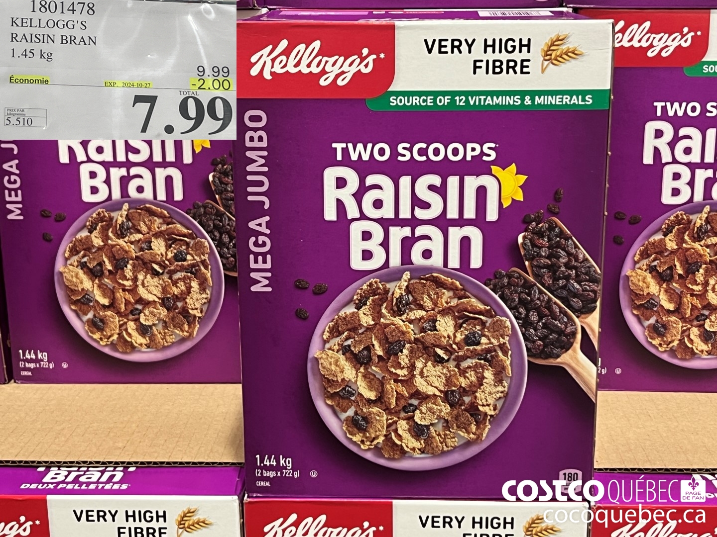 1801478 KELLOGG'S RAISIN BRAN 1.45 kG  ($2.00 INSTANT SAVINGS EXPIRES ON 2024-10-27) $7.99