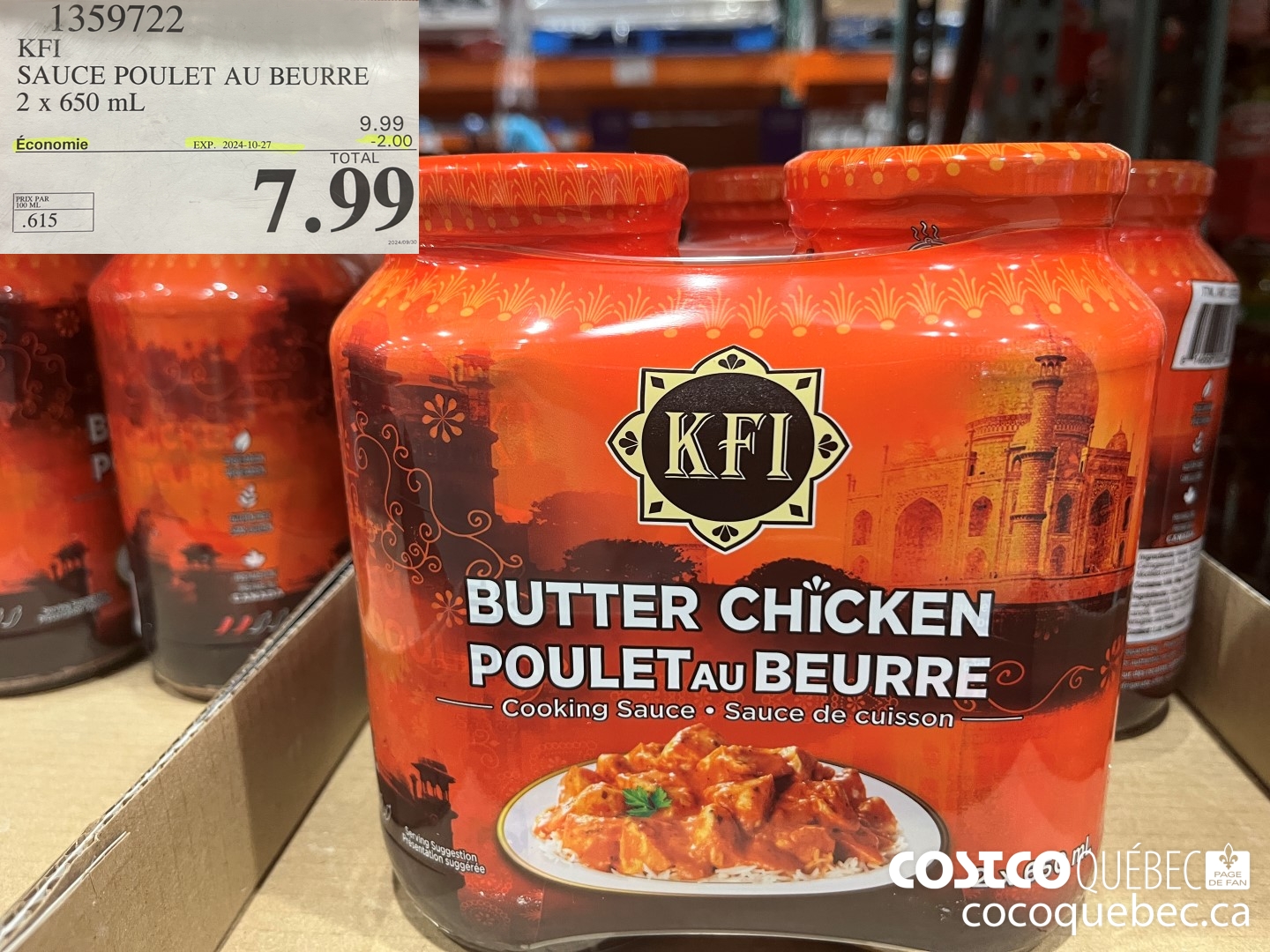 1359722 KFI SAUCE POULET AU BEURRE 2 x 650 mL ($2.00 INSTANT SAVINGS EXPIRES ON 2024-10-27) $7.99