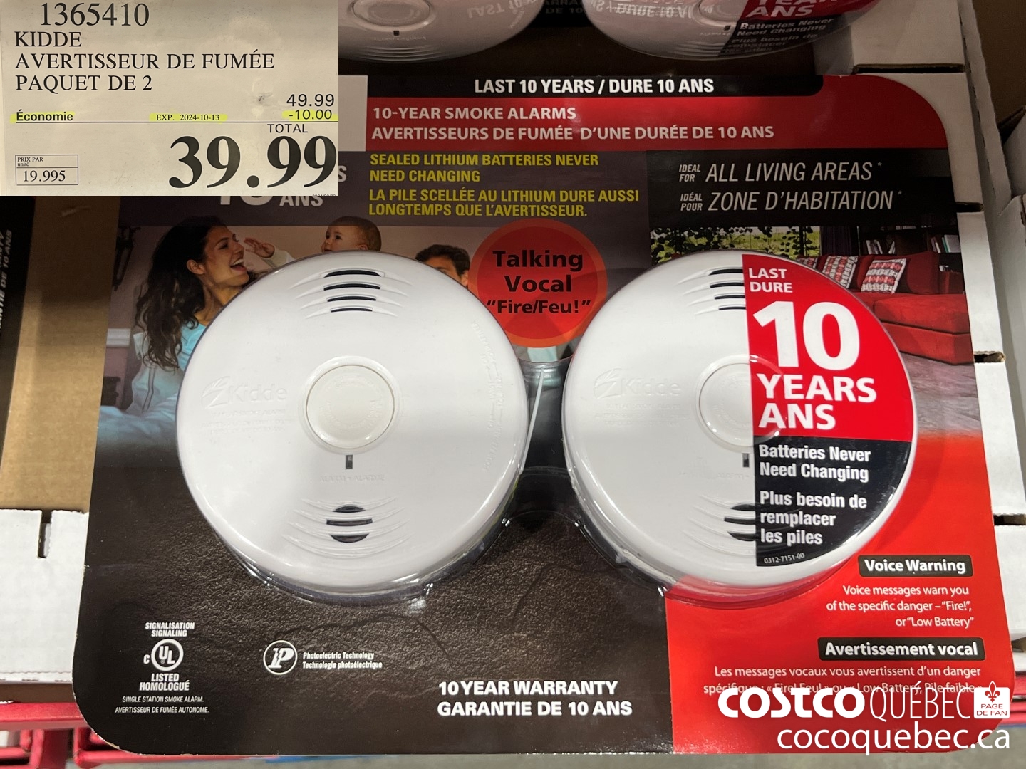 1365410 KIDDE AVERTISSEUR DE FUMEE PAQUET DE 2 ($10.00 INSTANT SAVINGS EXPIRES ON 2024-10-13) $39.99