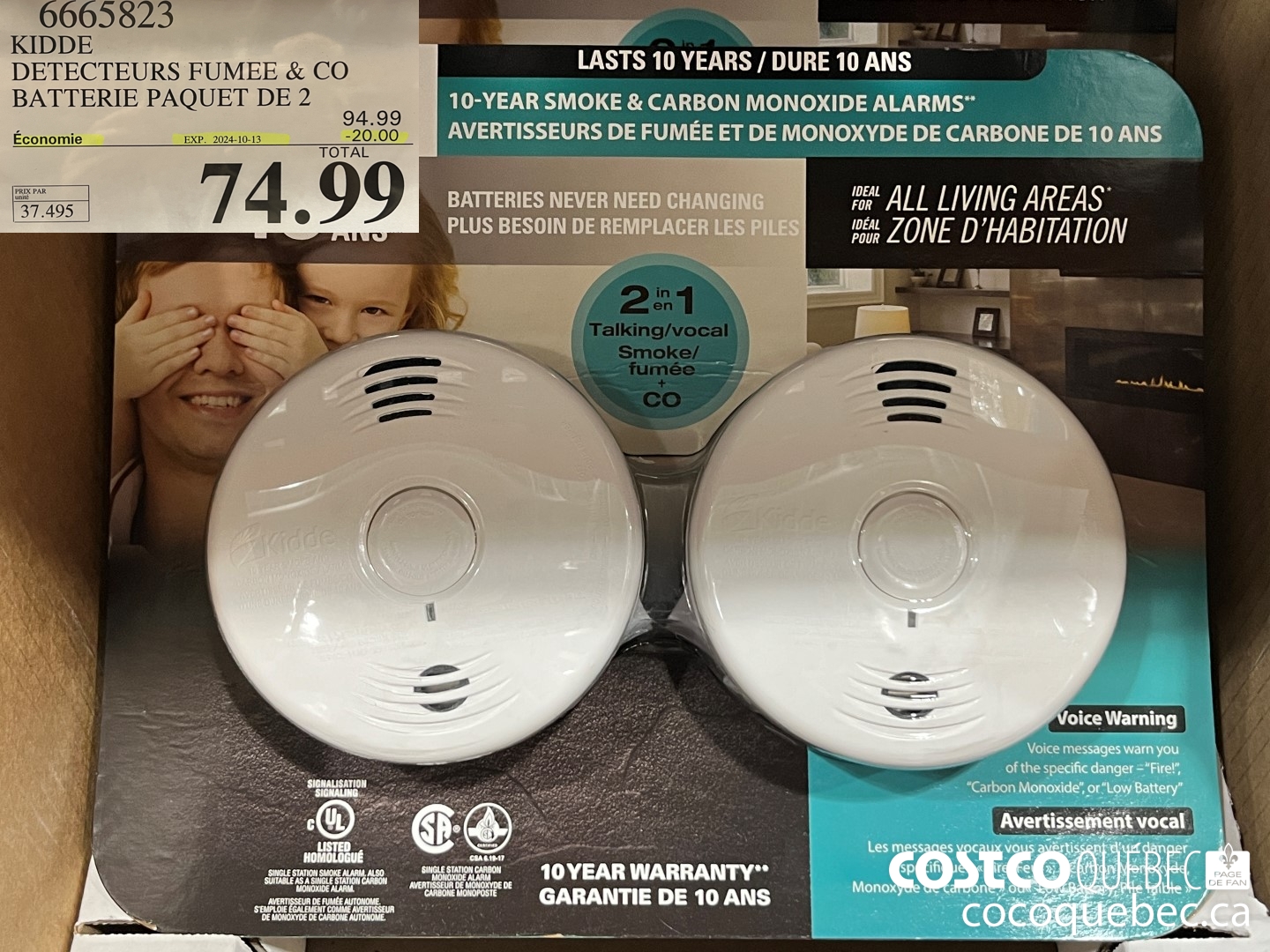 6665823 KIDDE DETECTEURS FUMEE & CO BATTERIE PAQUET DE 2 ($20.00 INSTANT SAVINGS EXPIRES ON 2024-10-27) $74.99