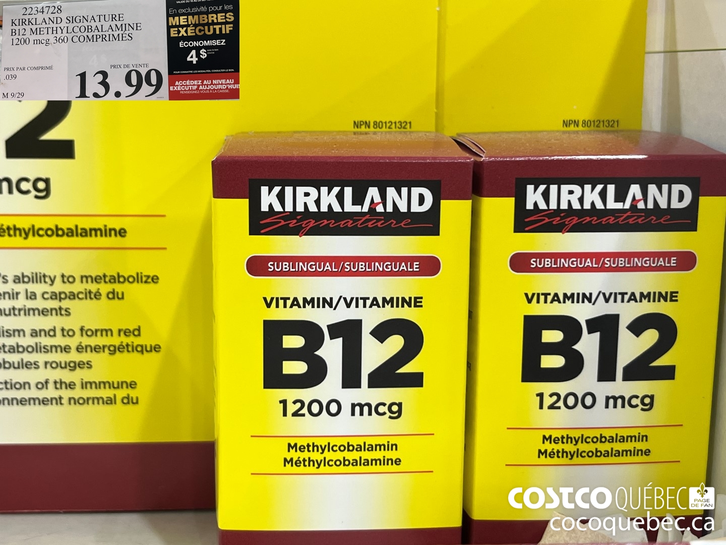 223472 KIRKLAND SIGNATURE B12 METHYLCOBALAMINE 1200 mcg. 360 COMPRIMES  ($4.00 INSTANT SAVINGS EXPIRES ON 2024-09-29) $9.99