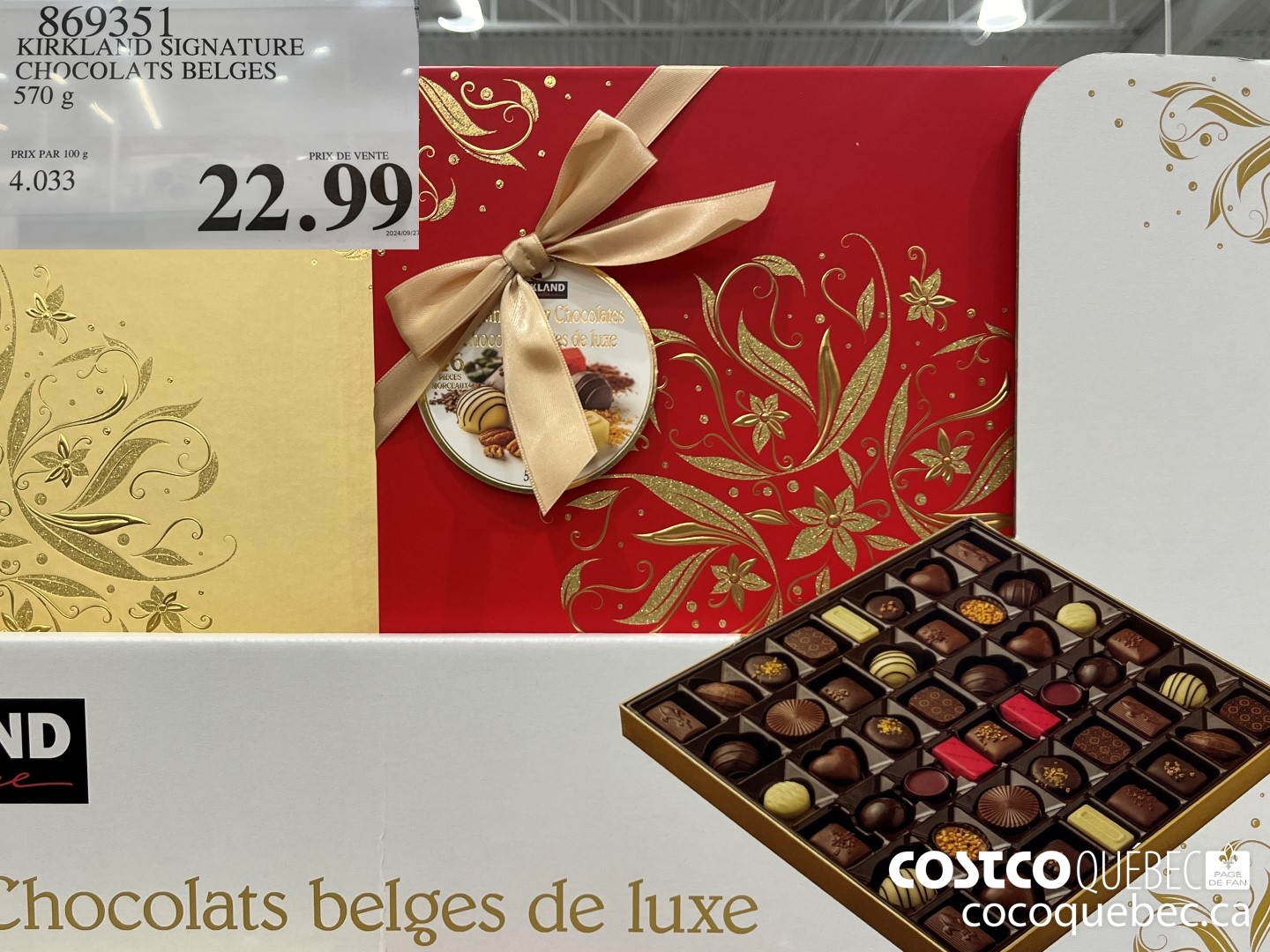 869351 KIRKLAND SIGNATURE CHOCOLATS BELGES 570 g  $22.99