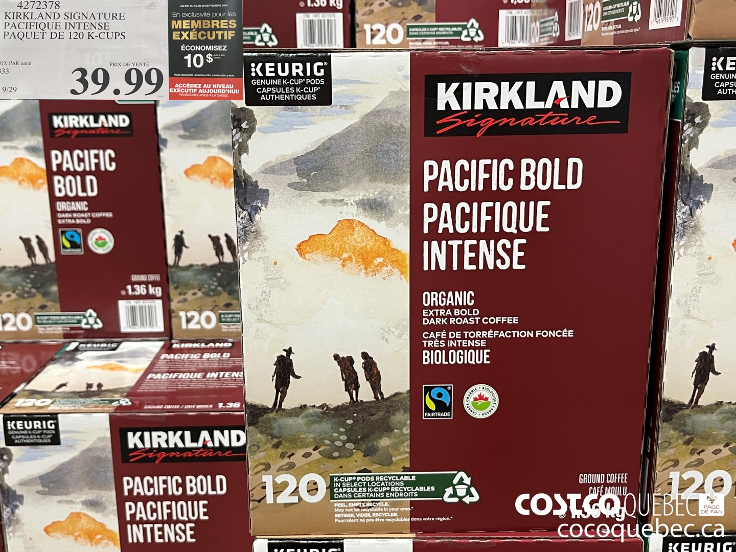 4272378 KIRKLAND SIGNATURE PACIFIQUE INTENSE PAQUET DE 120 K-CUPS ($10.00 INSTANT SAVINGS EXPIRES ON 2024-09-29) $29.99