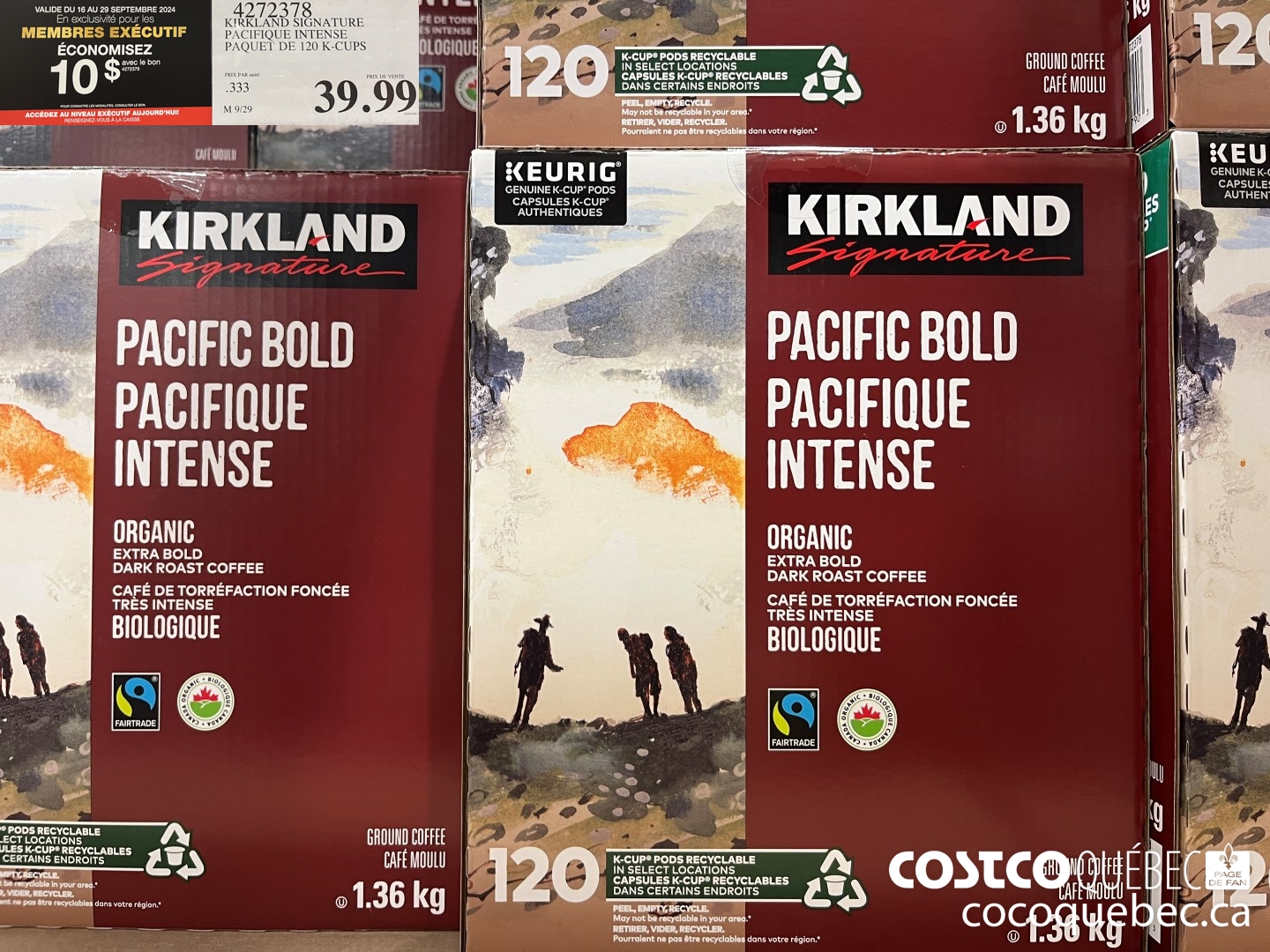 4272378 KIRKLAND SIGNATURE PACIFIQUE INTENSE PAQUET DE 120 K-CUPS ($10.00 INSTANT SAVINGS EXPIRES ON 2024-09-29) $29.99