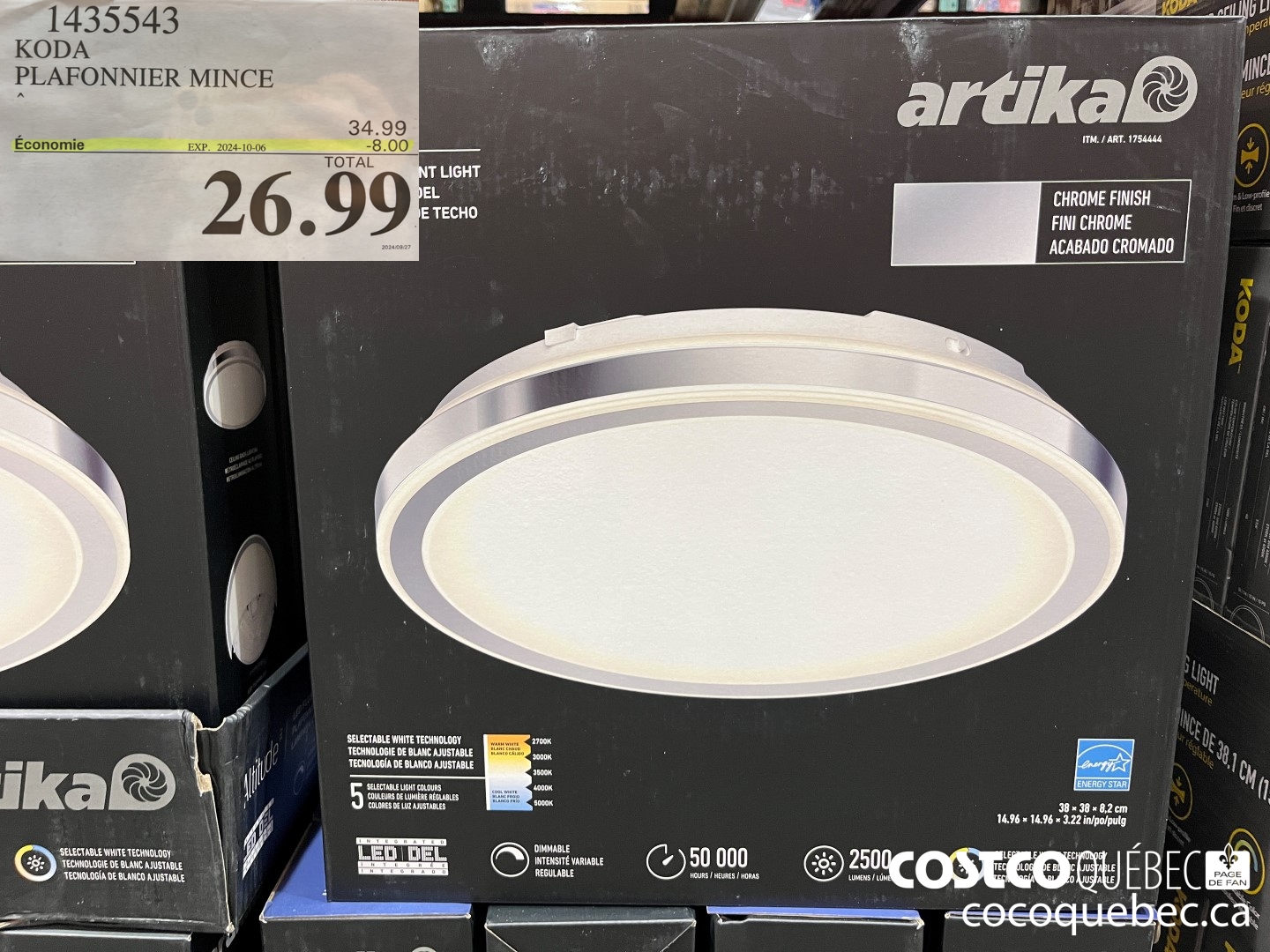 1435543 KODA PLAFONNIER MINCE ($8.00 INSTANT SAVINGS EXPIRES ON 2024-10-06) $26.99