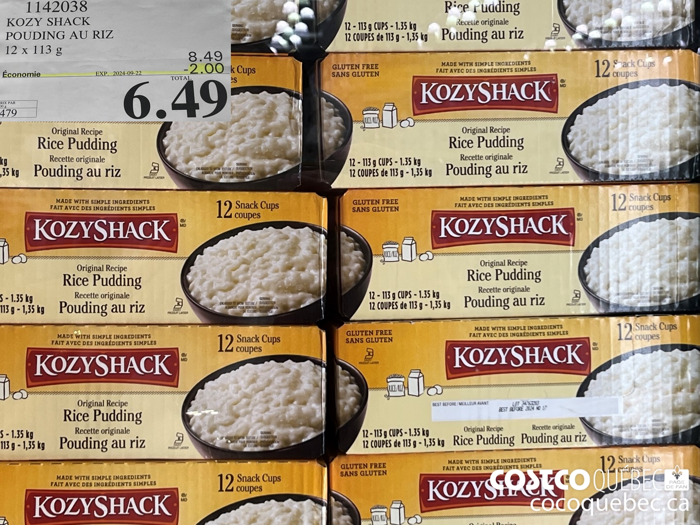 1142038 KOZY SHACK POUDING AU RIZ 12x 113 ($2.00 INSTANT SAVINGS EXPIRES ON 2024-09-22) $6.49