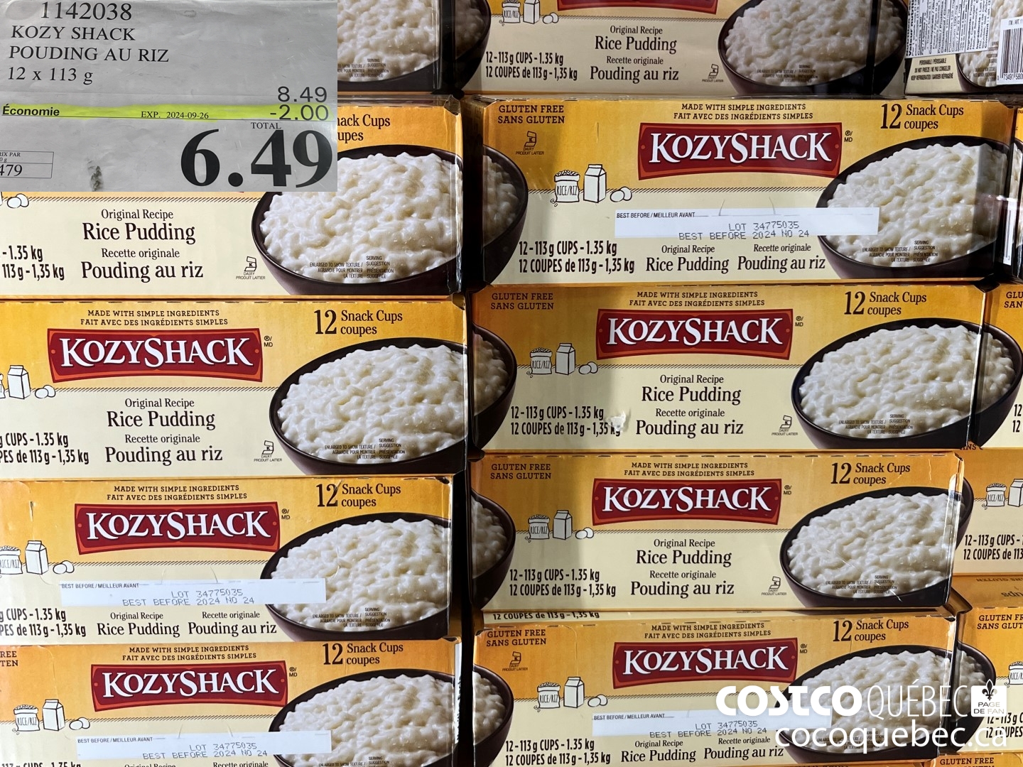 1142038 KOZY SHACK POUDING AU RIZ 12x 113 ($2.00 INSTANT SAVINGS EXPIRES ON 2024-09-26) $6.49