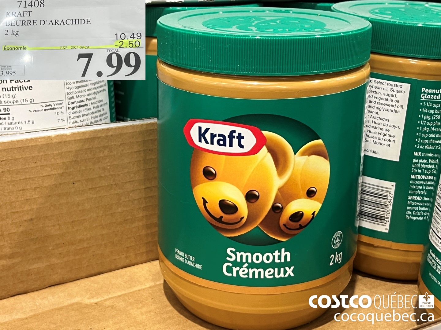71408 KRAFT BEURRE D'ARACHIDE 2 kg  ($2.50 INSTANT SAVINGS EXPIRES ON 2024-09-29) $7.99