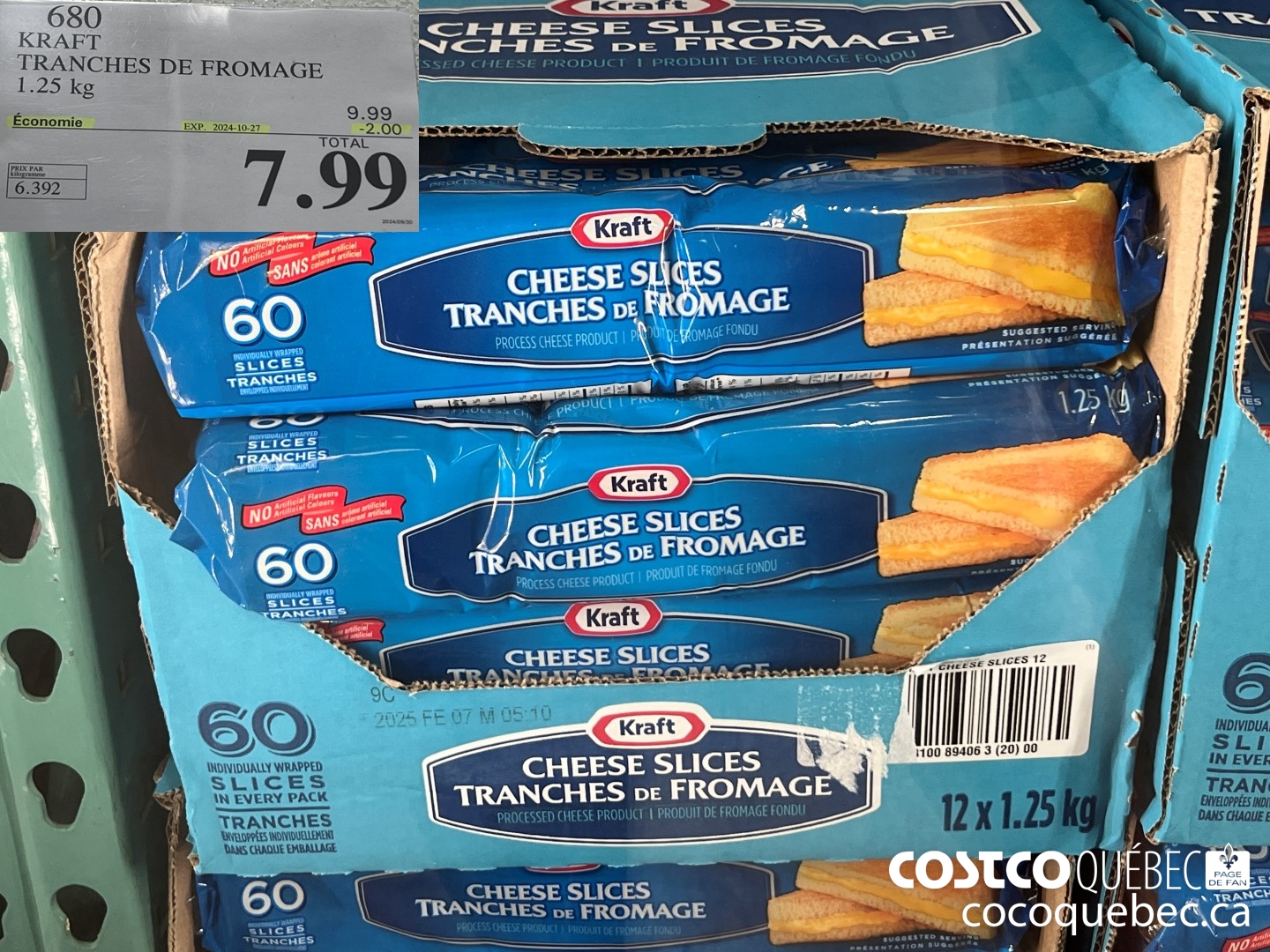 680 KRAFT TRANCHES DE FROMAGE  ($2.00 INSTANT SAVINGS EXPIRES ON 2024-10-27) $7.99