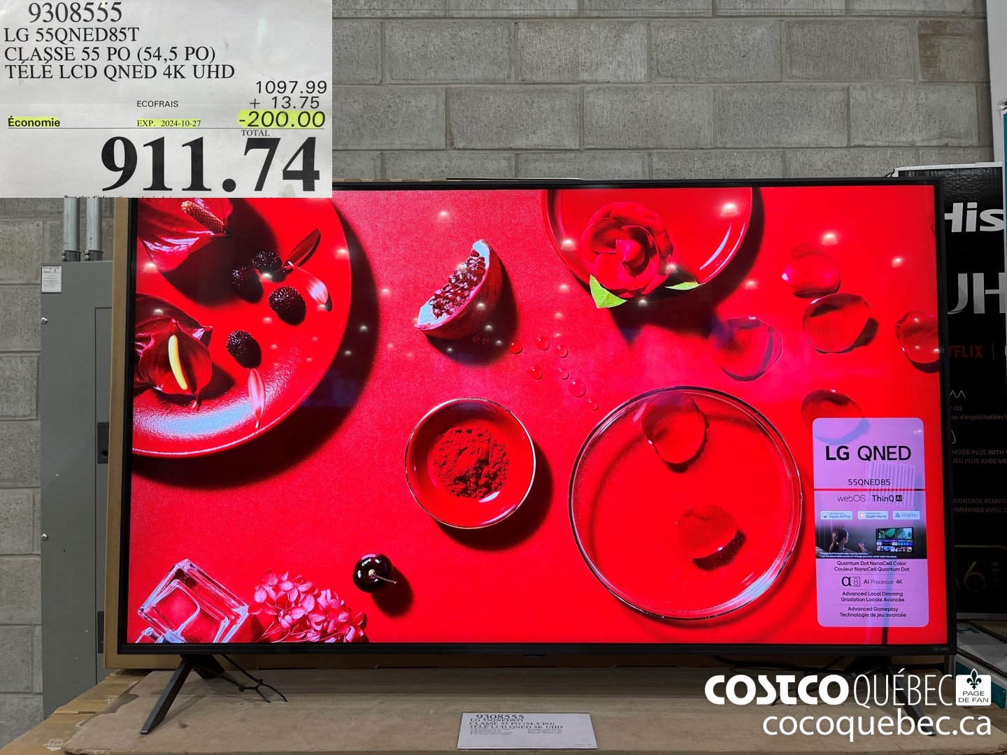 9308555 LG 55QNED85T CLASSE 55 PO (54,5 PO) TELE LCD QNED 4K UHD TOTAL ~911.74  ($200.00 INSTANT SAVINGS EXPIRES ON 2024-10-27) $911.74