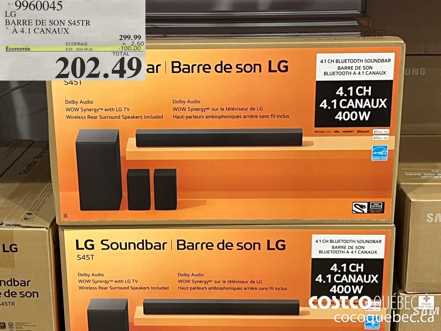 9960045 LG BARRE DE SON S45TR A 4.1 CANAUX  ($100.00 INSTANT SAVINGS EXPIRES ON 2024-09-12) $202.49