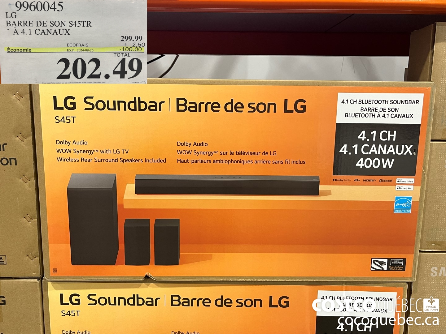 9960045 LG BARRE DE SON S45TR A 4.1 CANAUX  ($100.00 INSTANT SAVINGS EXPIRES ON 2024-09-26) $202.49